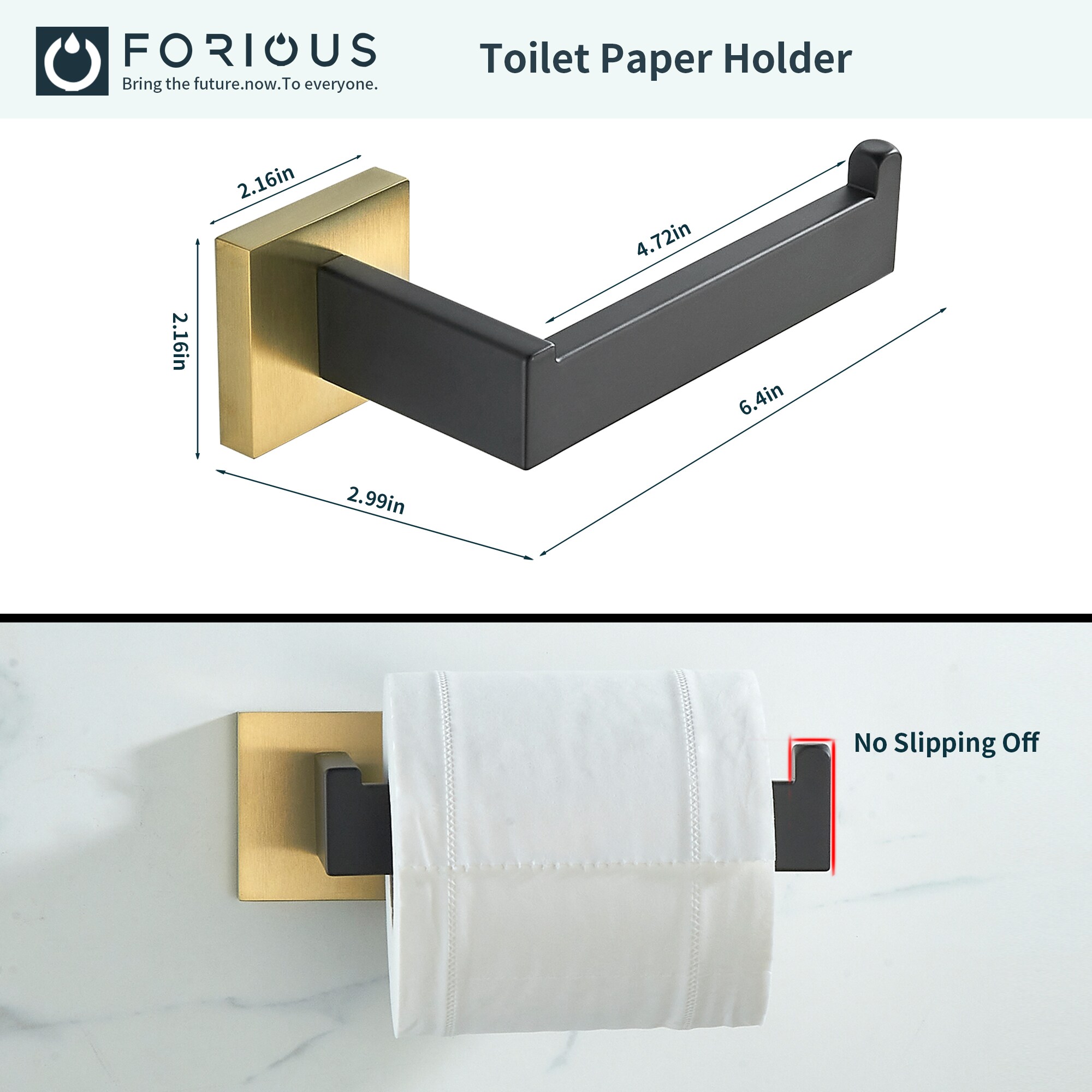 Juego de accesorios de baño decorativos en negro y dorado de 5 piezas FORIOUS - Incluye barra de toalla, porta papel higiénico y gancho para bata LL19002BG5A