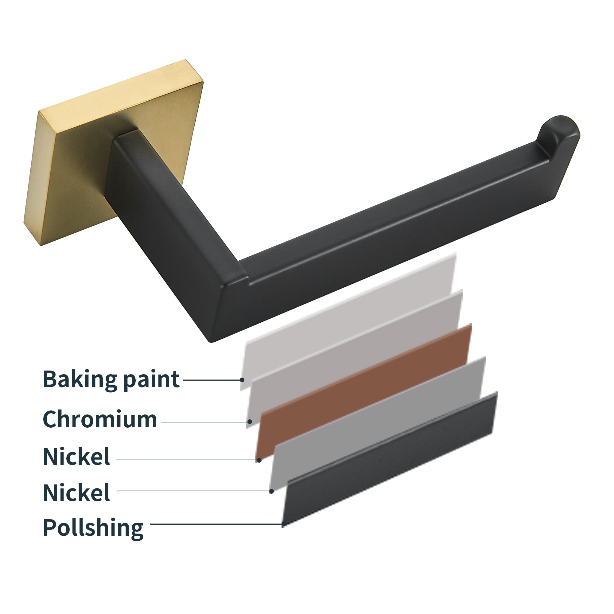 Juego de accesorios de baño decorativos en negro y dorado de 5 piezas FORIOUS - Incluye barra de toalla, porta papel higiénico y gancho para bata LL19002BG5A