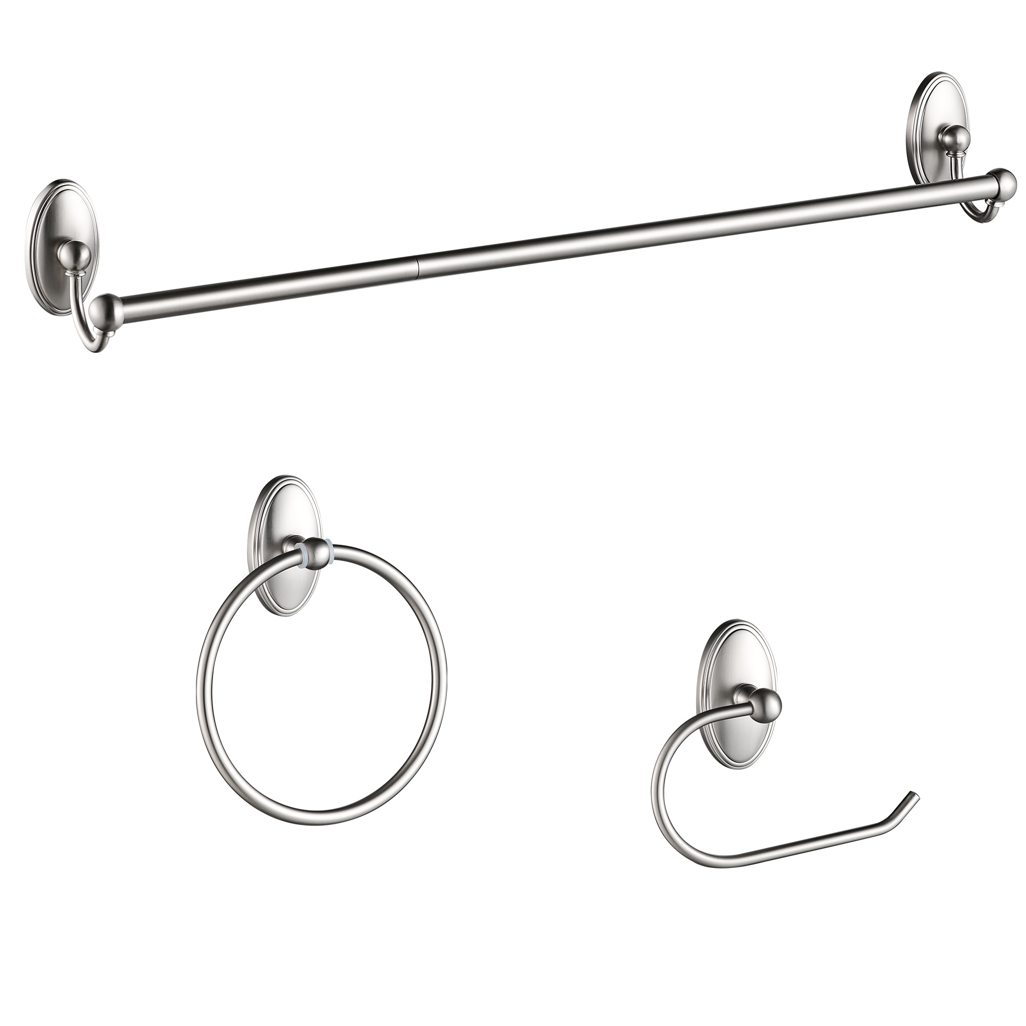 Juego de accesorios de baño decorativos de níquel cepillado de 3 piezas FORIOUS - Barra de toalla, porta papel higiénico, anillo de toalla, incluido LL19106BN3A