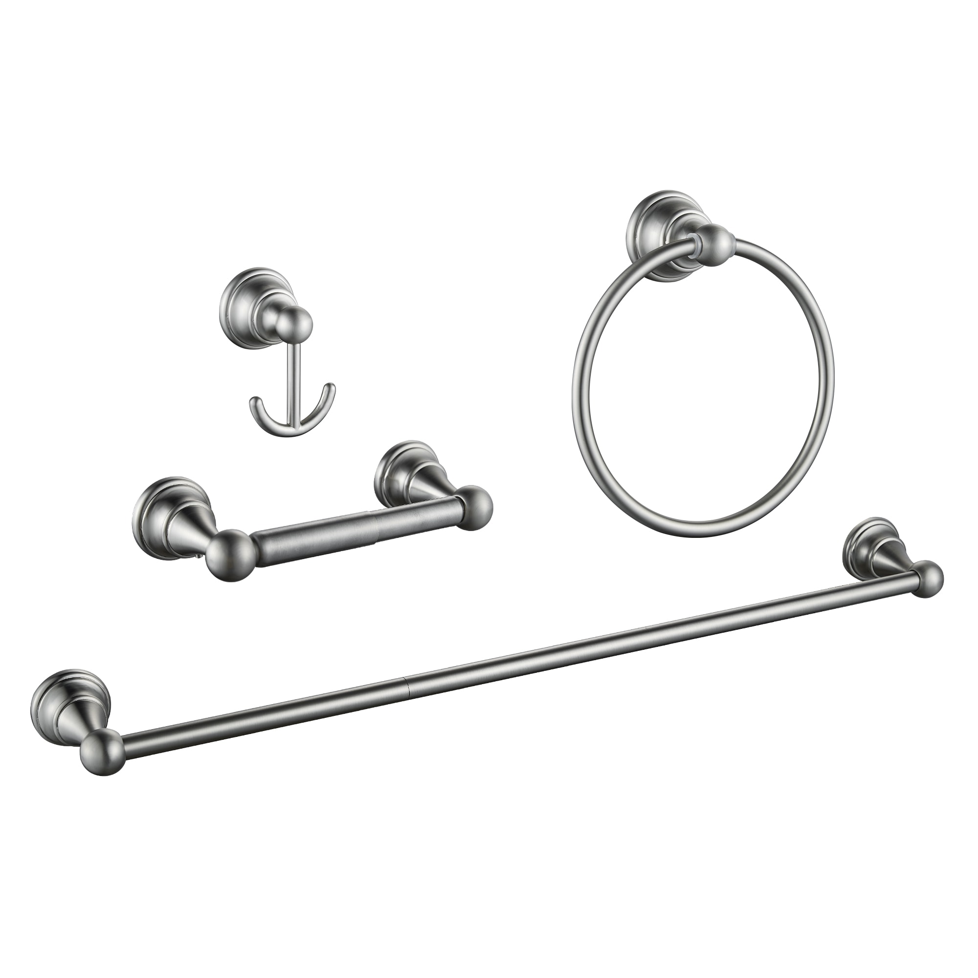  Juego de accesorios de baño decorativos de níquel cepillado de 4 piezas de FORIOUS, que incluye barra de toallas, portarrollos, argolla para toallas y gancho para batas.