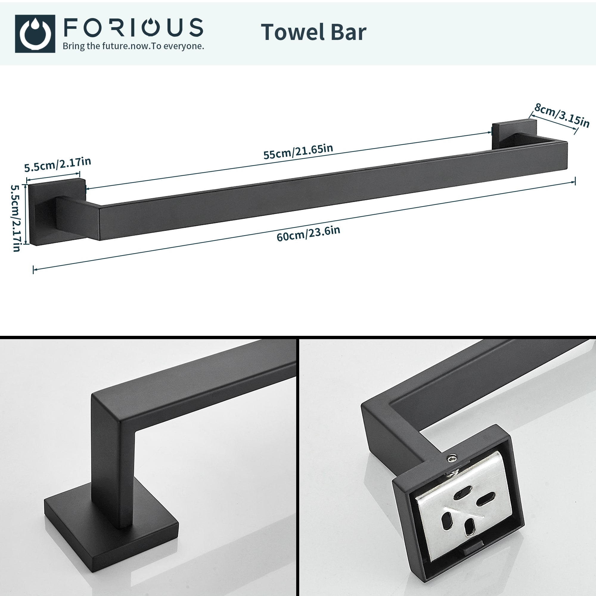 Set de Accesorios de Baño Decorativo en Negro Mate de 5 Piezas, Incluye Barra de Toalla, Portarrollos y Gancho para Bata