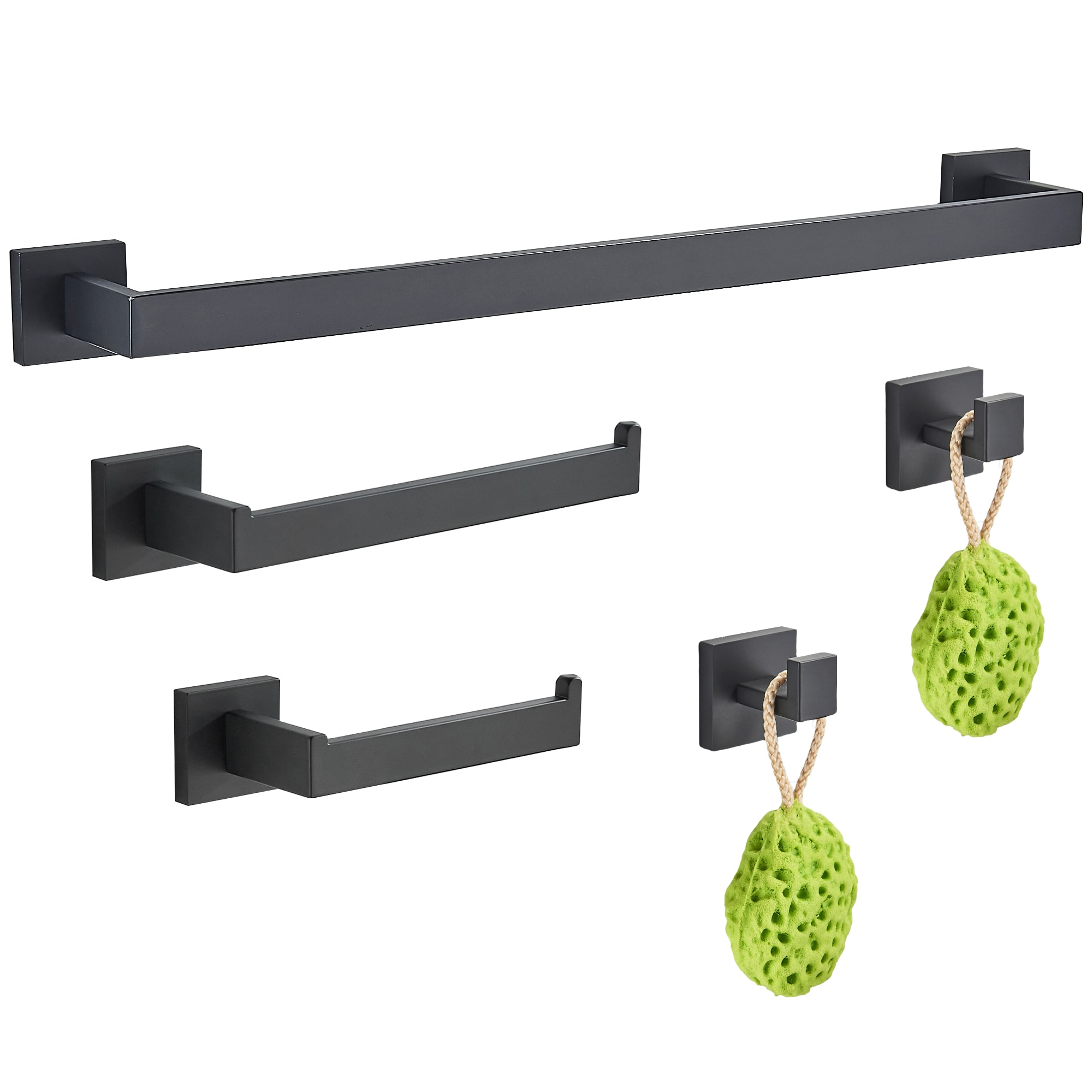 Set de Accesorios de Baño Decorativo en Negro Mate de 5 Piezas, Incluye Barra de Toalla, Portarrollos y Gancho para Bata