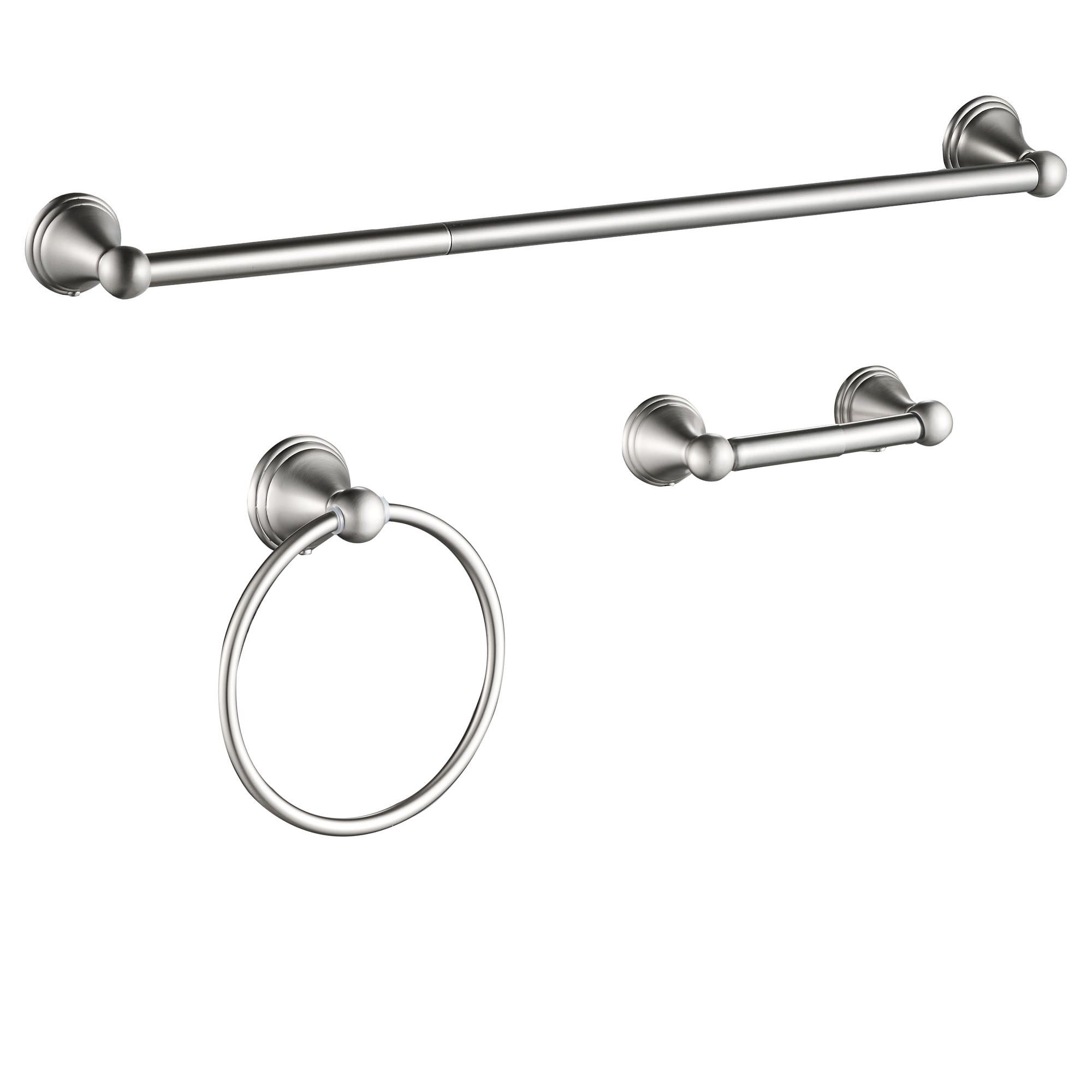 Juego de accesorios para baño de 3 Piezas en Níquel Cepillado FORIOUS - Barra de toalla, Porta papel higiénico, Argolla para toalla, Incluido LL19108BN3A