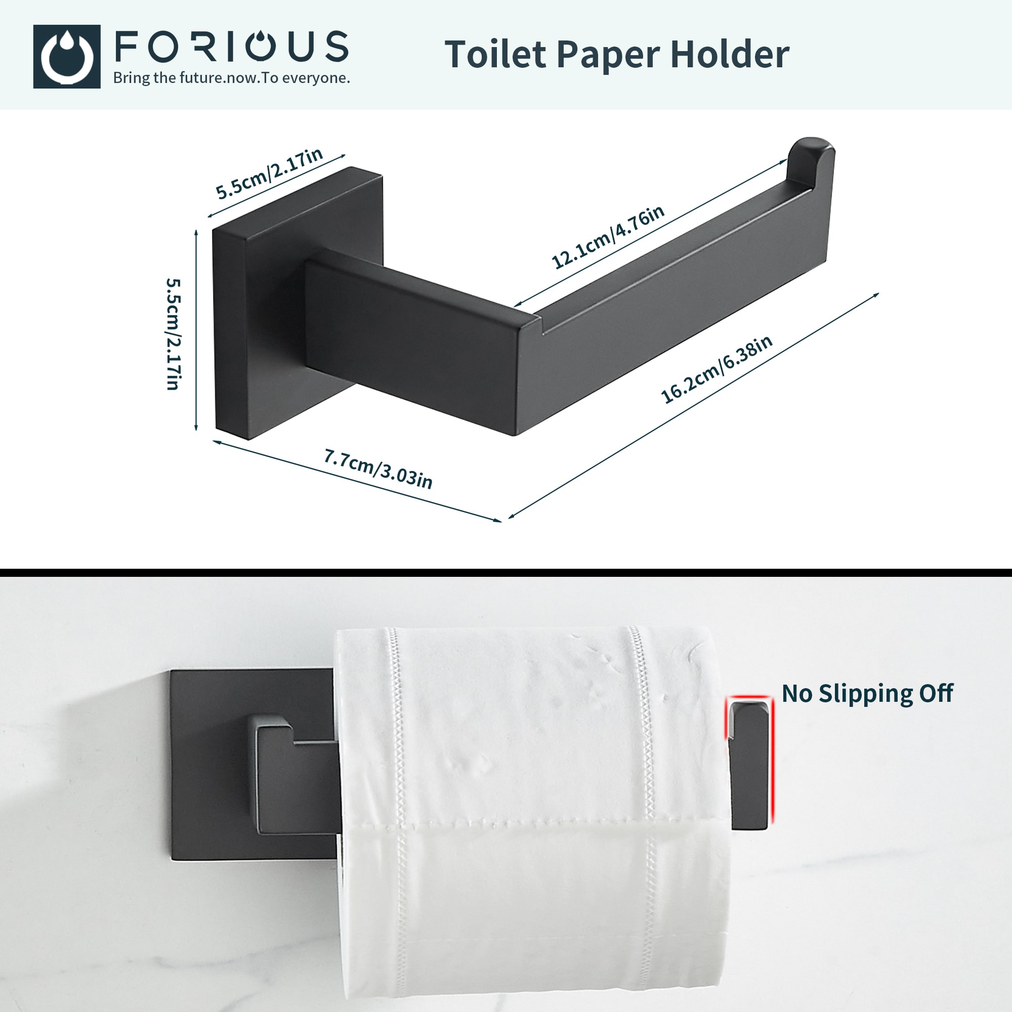 Juego de Accesorios para Baño en Color Negro Mate de 4 Piezas, Incluye Barra de Toallas, Porta Papel Higiénico y Gancho para Batas