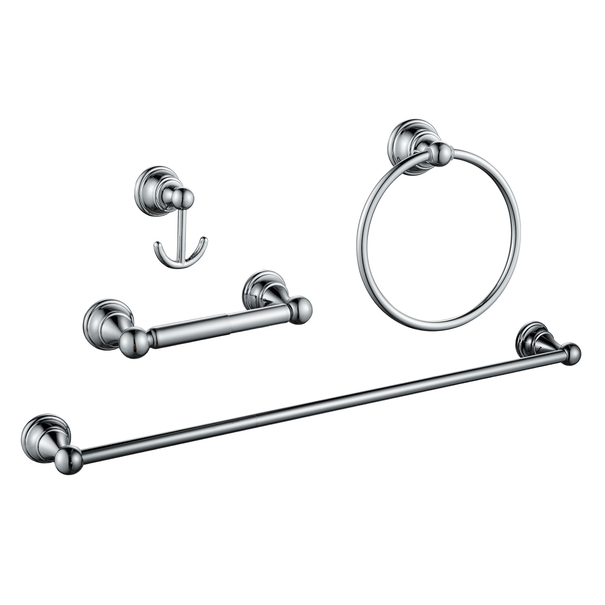 Juego de Accesorios para Baño Decorativos de 4 Piezas en Cromo FORIOUS - Incluye Barra de Toallas, Porta Papel Higiénico, Anillo de Toalla y Gancho para Batas LL19103CH4A