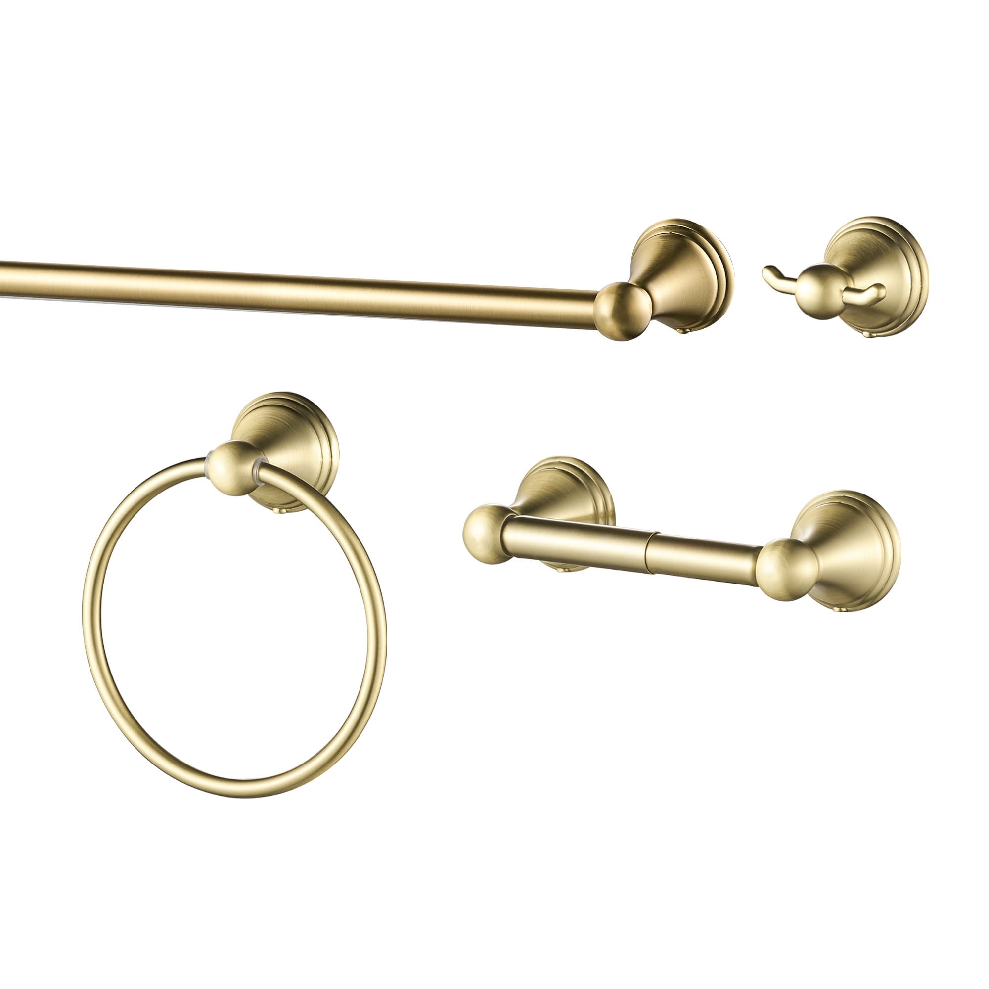 Juego de accesorios de baño decorativos en dorado de 4 piezas FORIOUS - Barra de toalla, portarrollos, anillo de toalla y gancho para batas incluidos LL19108G4A