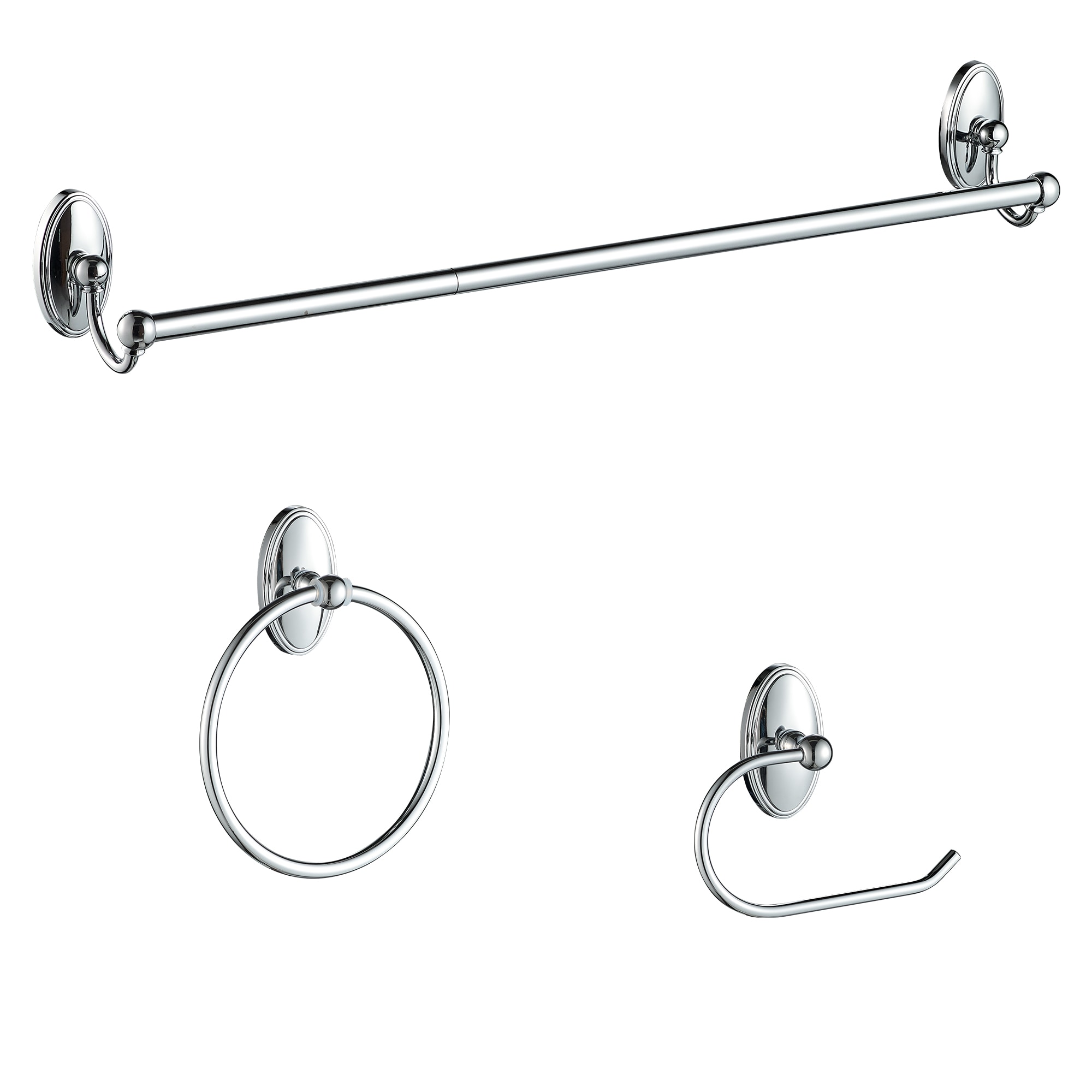 Juego de Accesorios de Baño Decorativos de 3 Piezas en Cromo FORIOUS - Barra de Toallas, Porta Papel Higiénico, Argolla de Toallas incluidos LL19106CH3A.