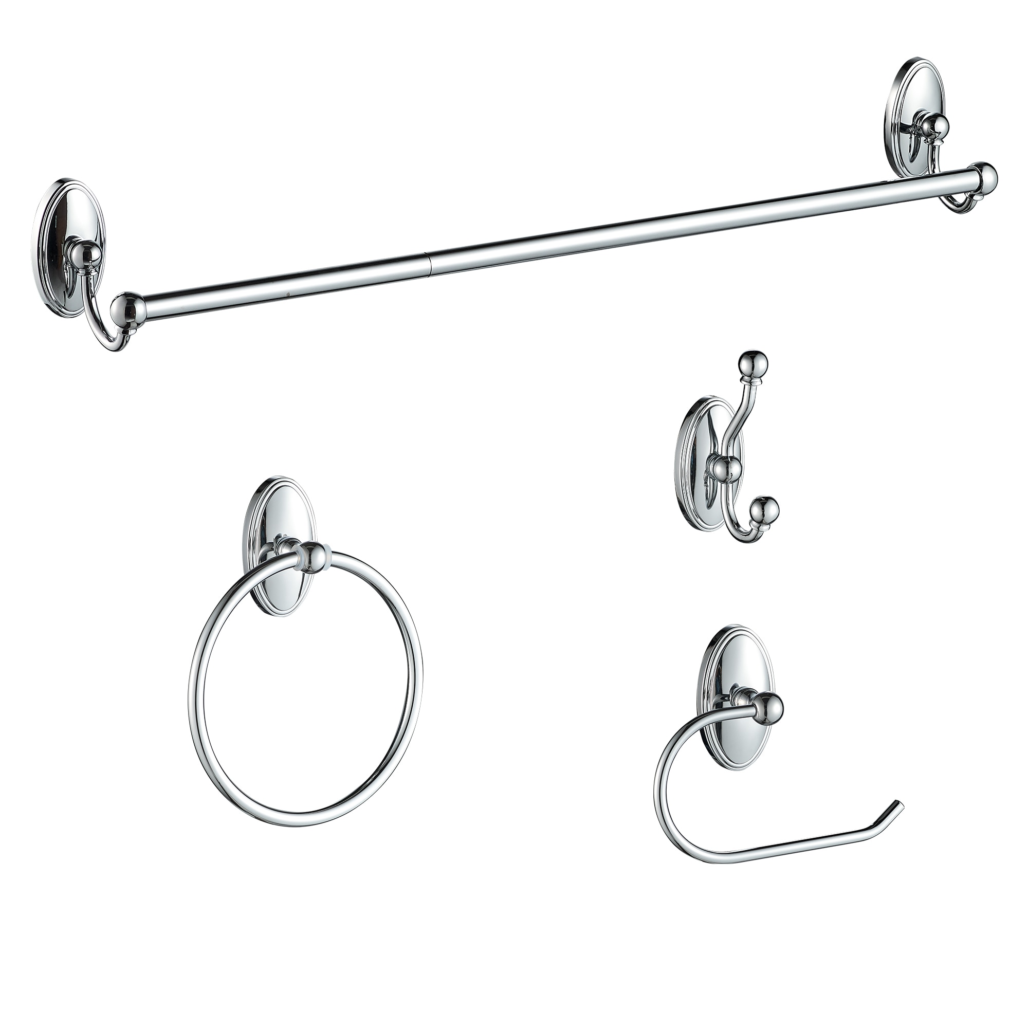 Juego de 4 Piezas de Accesorios de Baño Decorativos de Cromo FORIOUS - Barra de Toallas, Porta Papel Higiénico, Argolla de Toalla, Gancho para Batas incluido LL19106CH4A