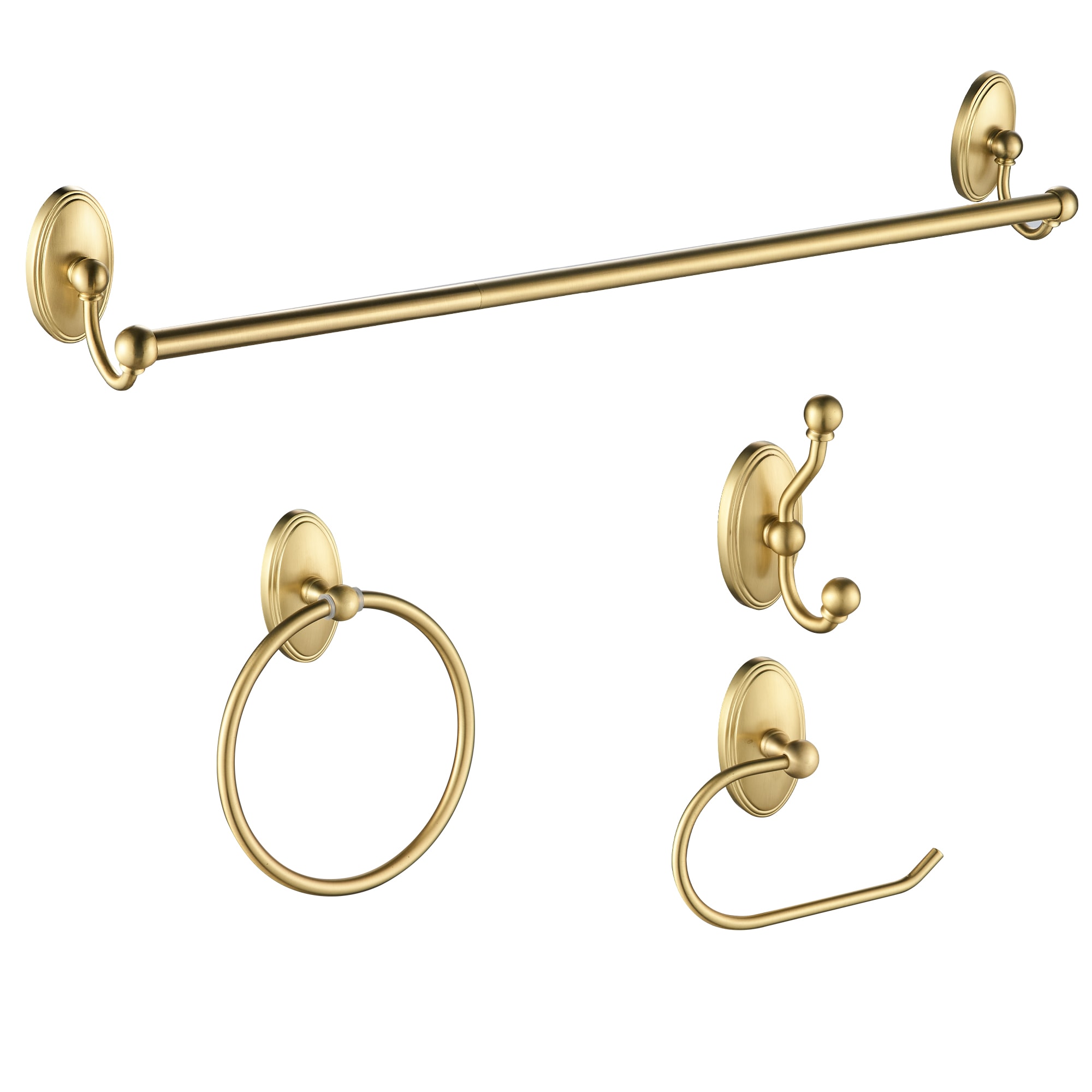 Juego de 4 Piezas de Accesorios de Baño con Acabado en Oro - Barra de Toallas, Portarrollos, Argolla para Toallas, Gancho para Batas incluido LL19106G4A