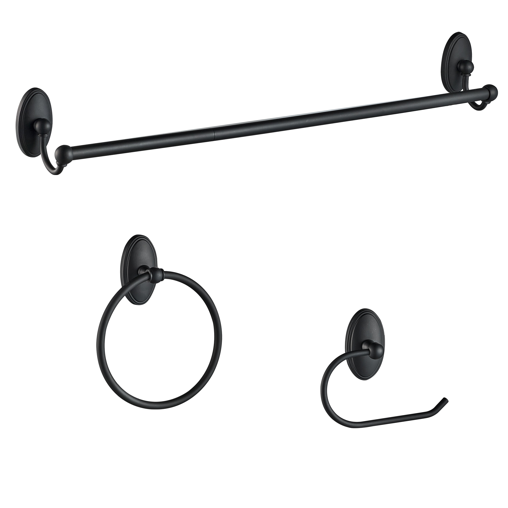 Conjunto de Accesorios de Baño Decorativos Mate Negro de 3 Piezas FORIOUS: Barra de Toallas, Porta Papel Higiénico y Argolla de Toalla incluidos LL19106B3A