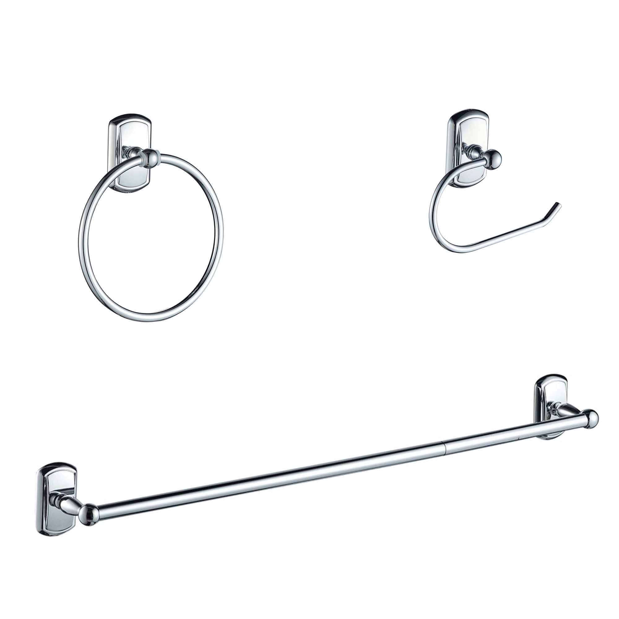 Juego de 3 Piezas de Accesorios de Baño Decorativos de Chrome de FORIOUS: Barra de Toallas, Porta Papel Higiénico y Argolla para Toallas, Incluido LL19104CH3A