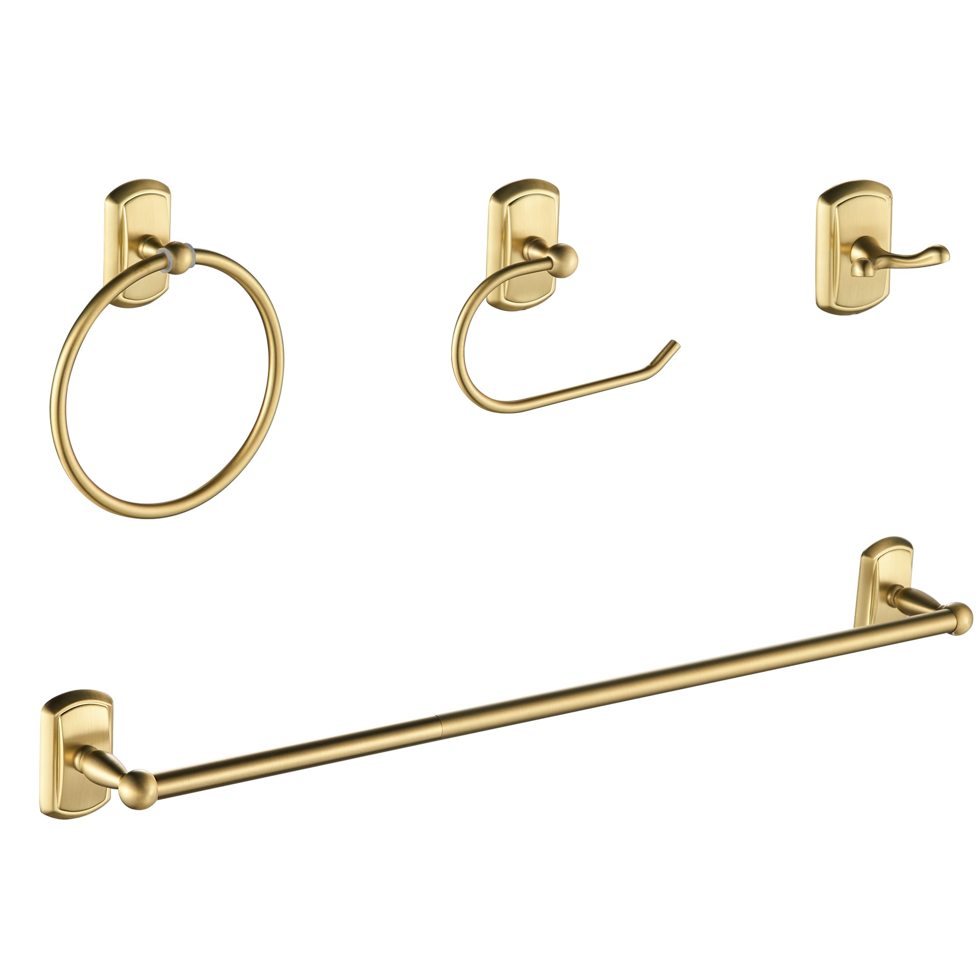 Juego de accesorios para baño decorativos en dorado de 4 piezas FORIOUS - Barra de toalla, portarrollos de papel higiénico, argolla de toalla, gancho para batas incluidos LL19104G4A