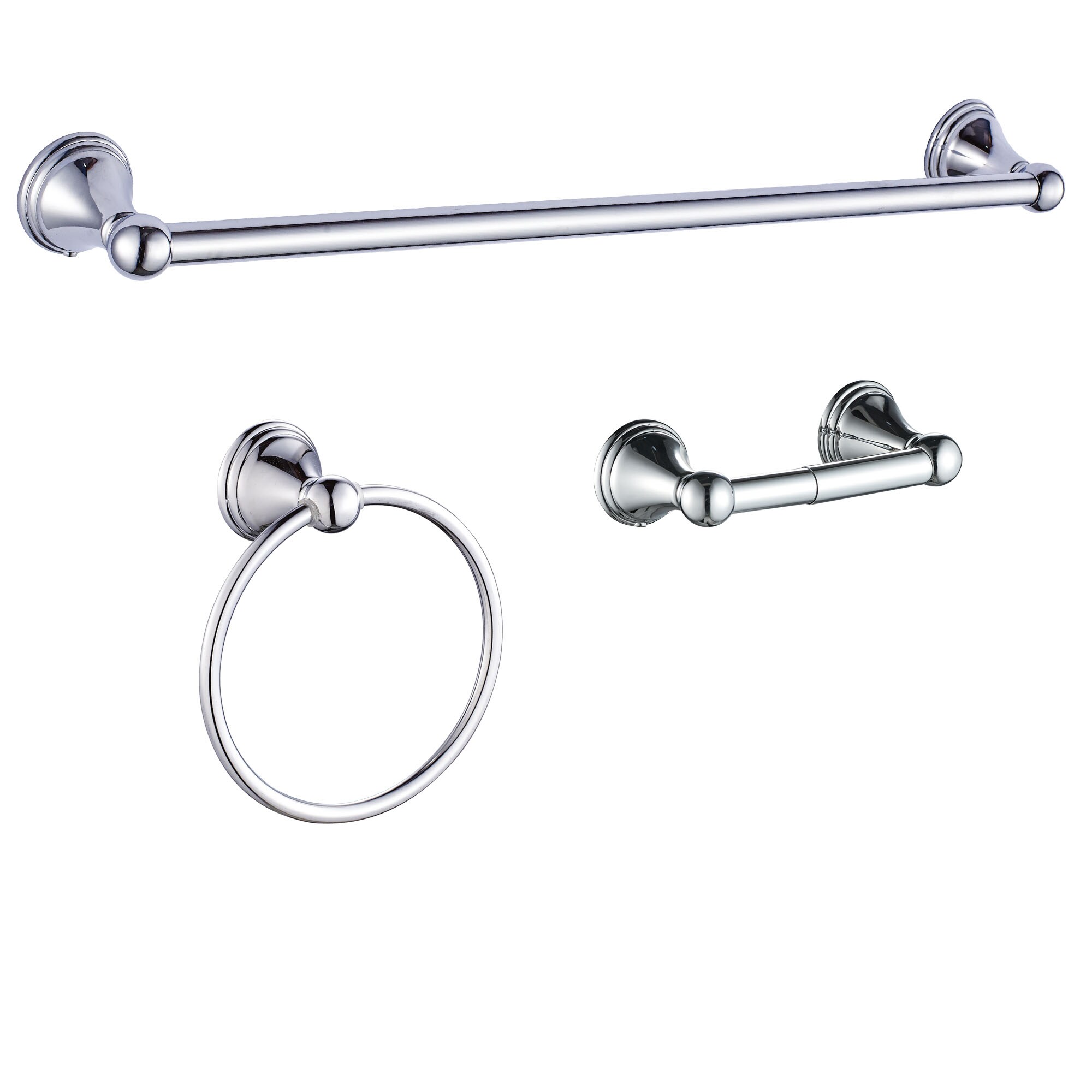 Juego de Accesorios Decorativos para Baño de 3 Piezas en Cromo FORIOUS, Incluye Barra de Toallas, Porta Papel Higiénico y Anillo para Toallas, Modelo LL19108CH3A