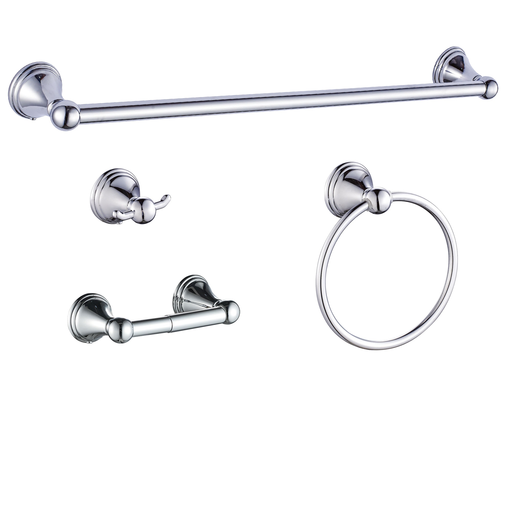 Juego de accesorios para baño cromado de 4 piezas de FORIOUS: barra de toalla, portarrollos, argolla de toalla y gancho para bata incluidos LL19108CH4A.