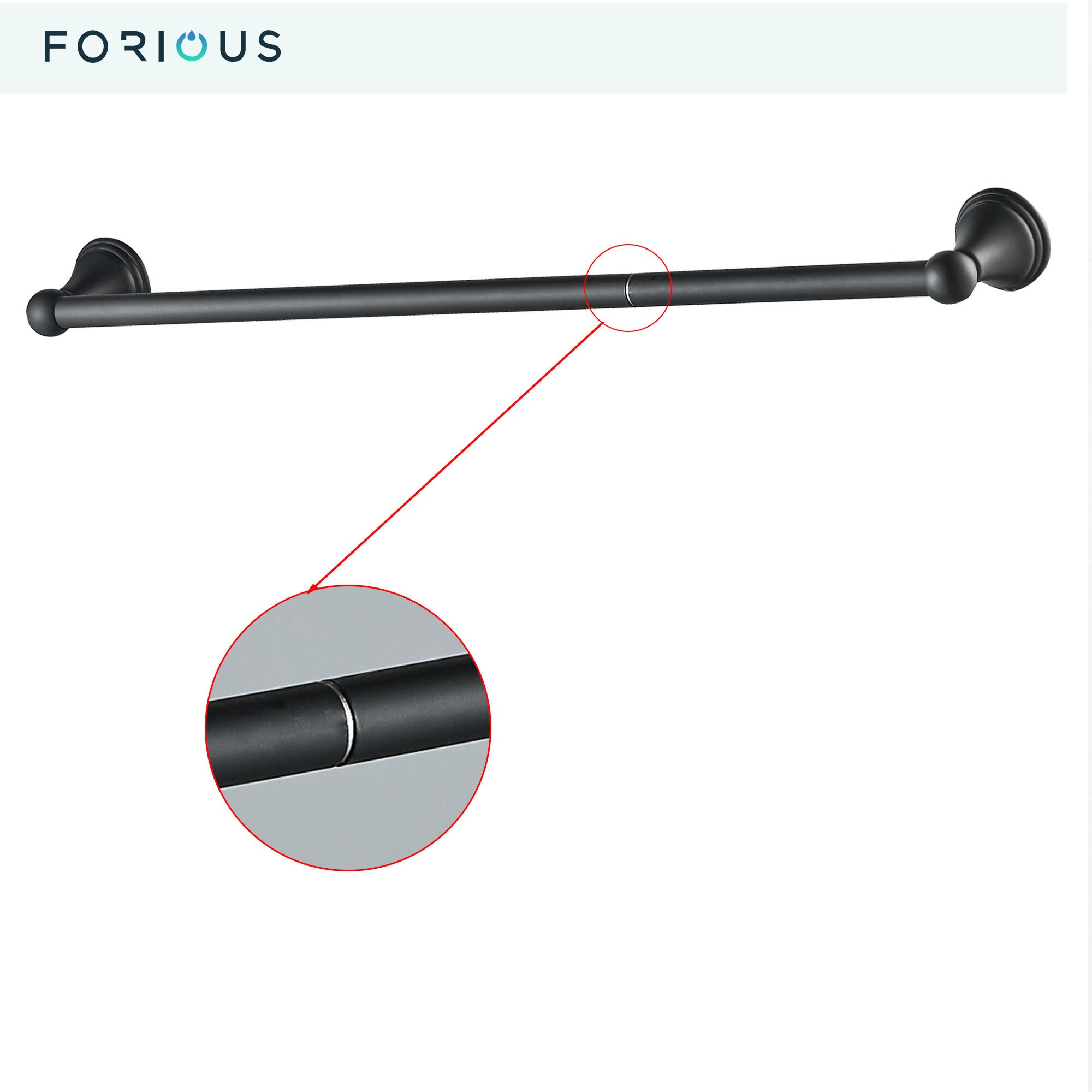 Juego de accesorios de baño decorativos en negro mate de 3 piezas FORIOUS - Barra de toalla, portarrollos de papel higiénico y anillo de toalla incluidos LL19108B3A