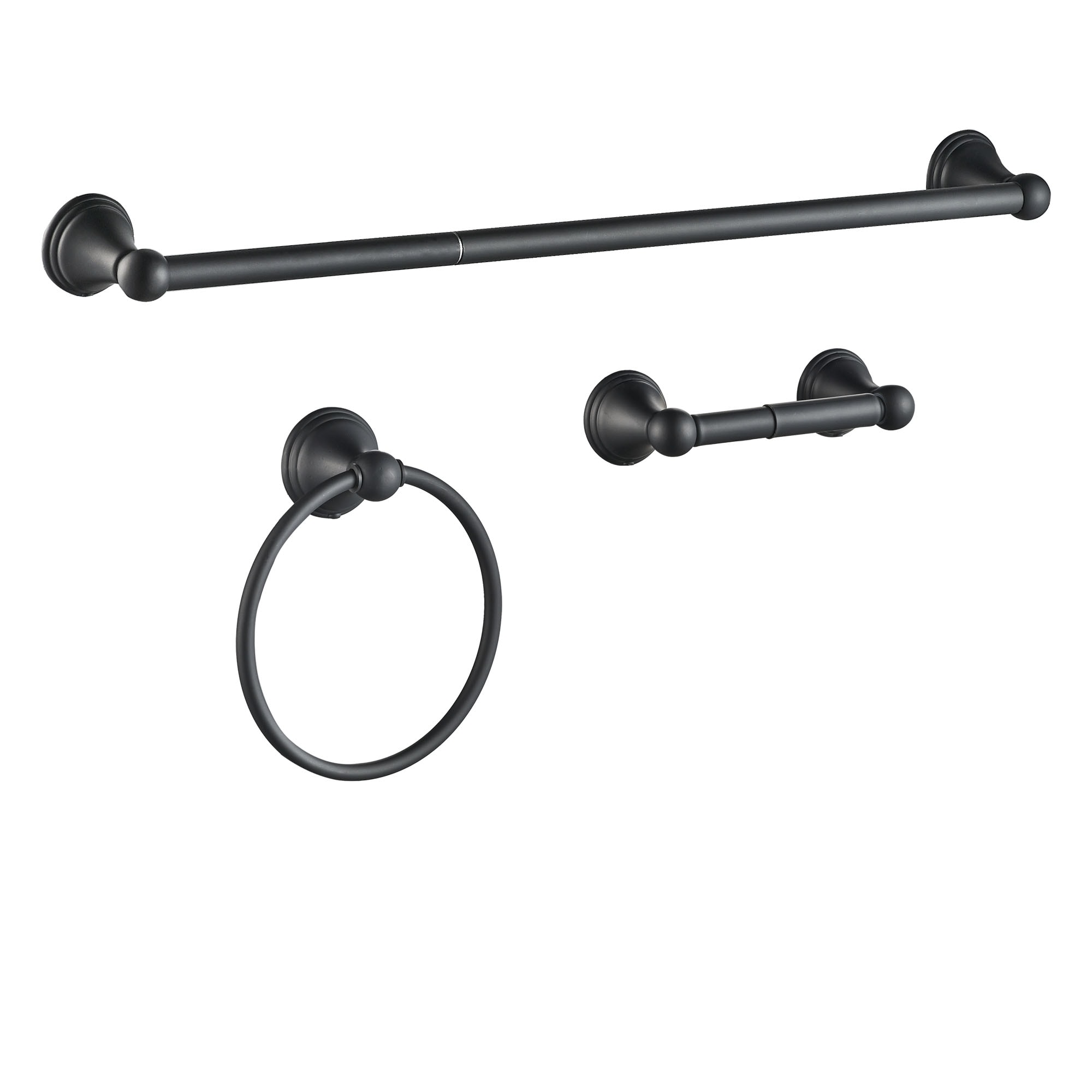 Juego de accesorios de baño decorativos en negro mate de 3 piezas FORIOUS - Barra de toalla, portarrollos de papel higiénico y anillo de toalla incluidos LL19108B3A