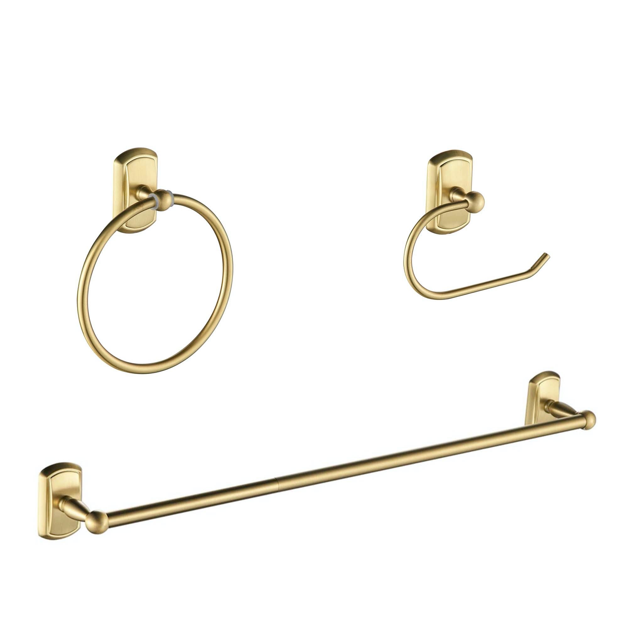 Juego de accesorios de baño decorativos en dorado de 3 piezas FORIOUS: Barra de toalla, portarrollos de papel higiénico y argolla para toalla, incluido LL19104G3A