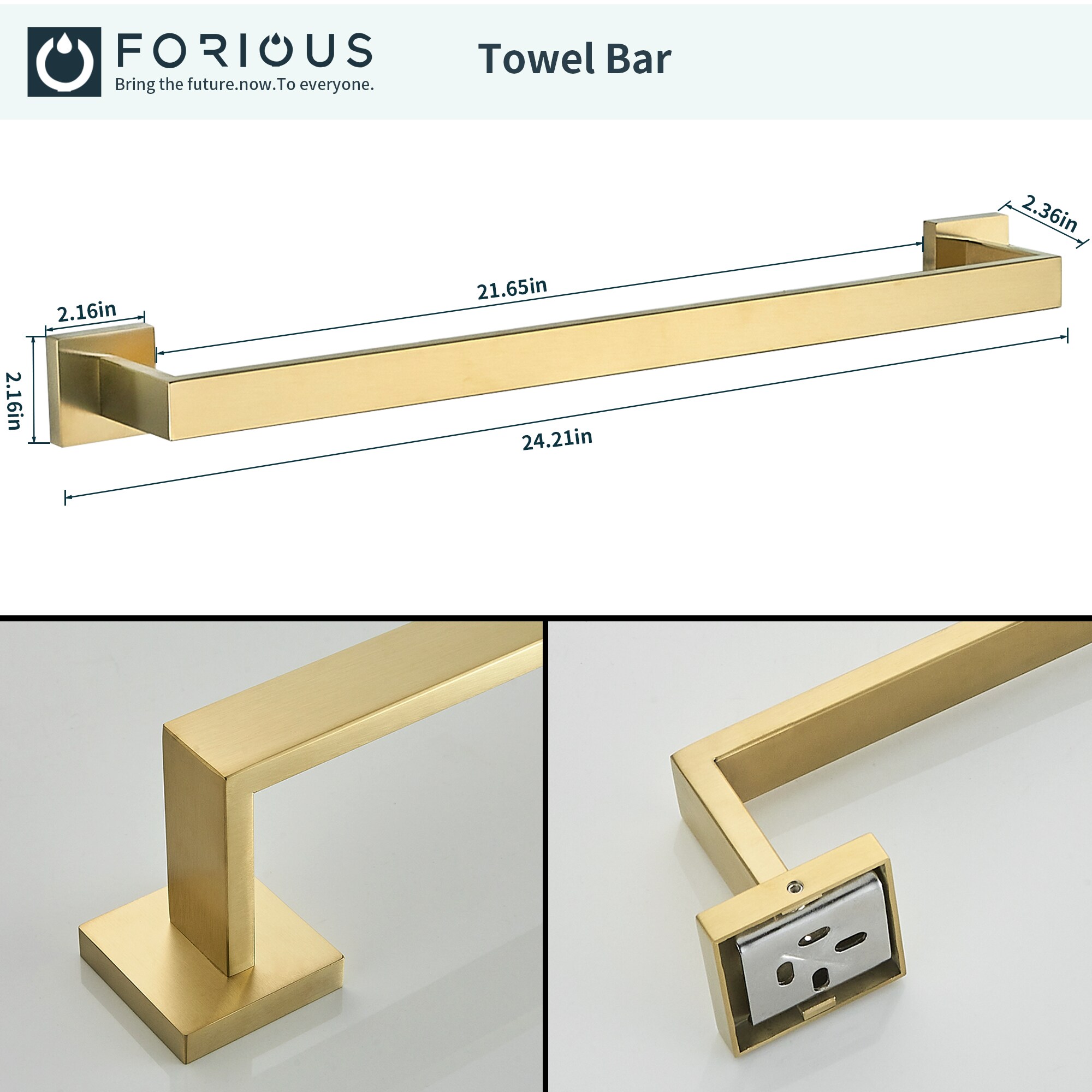 Juego de Accesorios de Baño Decorativos en Oro de 5 Piezas FORIOUS: Barra de Toallas, Porta Rollos de Papel Higiénico, Gancho para Batas incluidos LL19002G5A