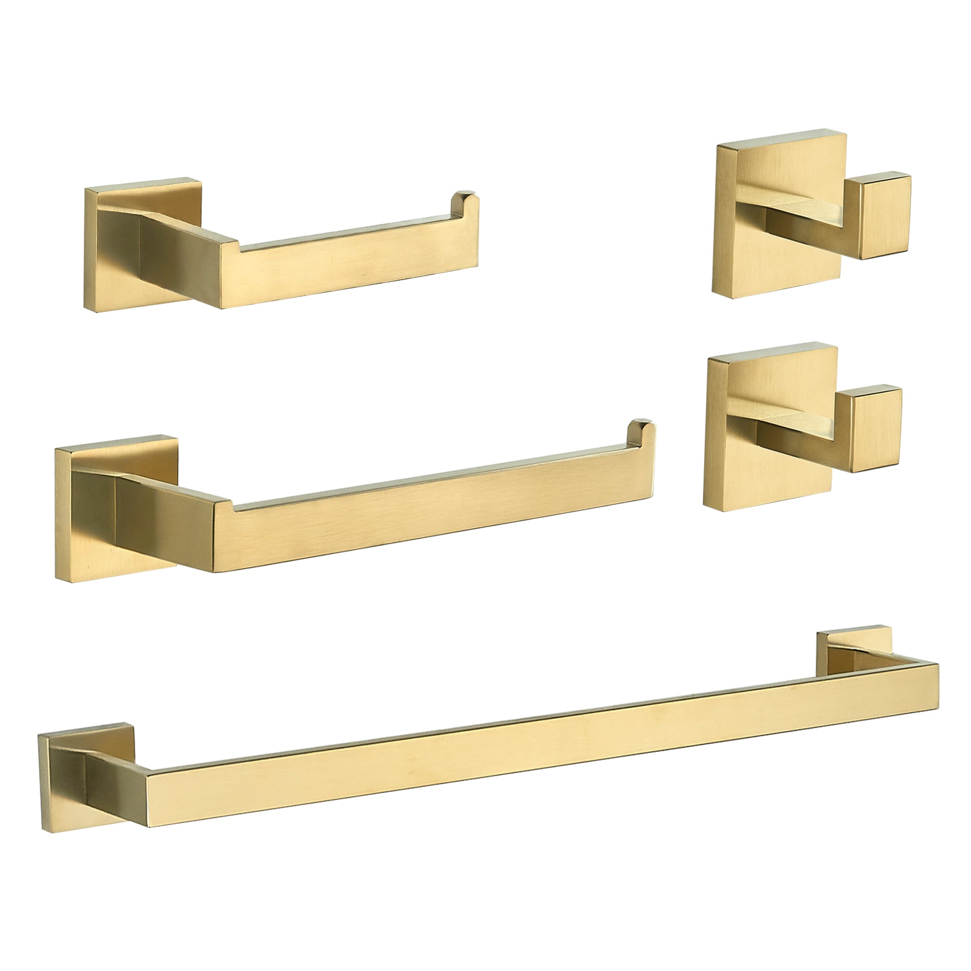 Juego de Accesorios de Baño Decorativos en Oro de 5 Piezas FORIOUS: Barra de Toallas, Porta Rollos de Papel Higiénico, Gancho para Batas incluidos LL19002G5A