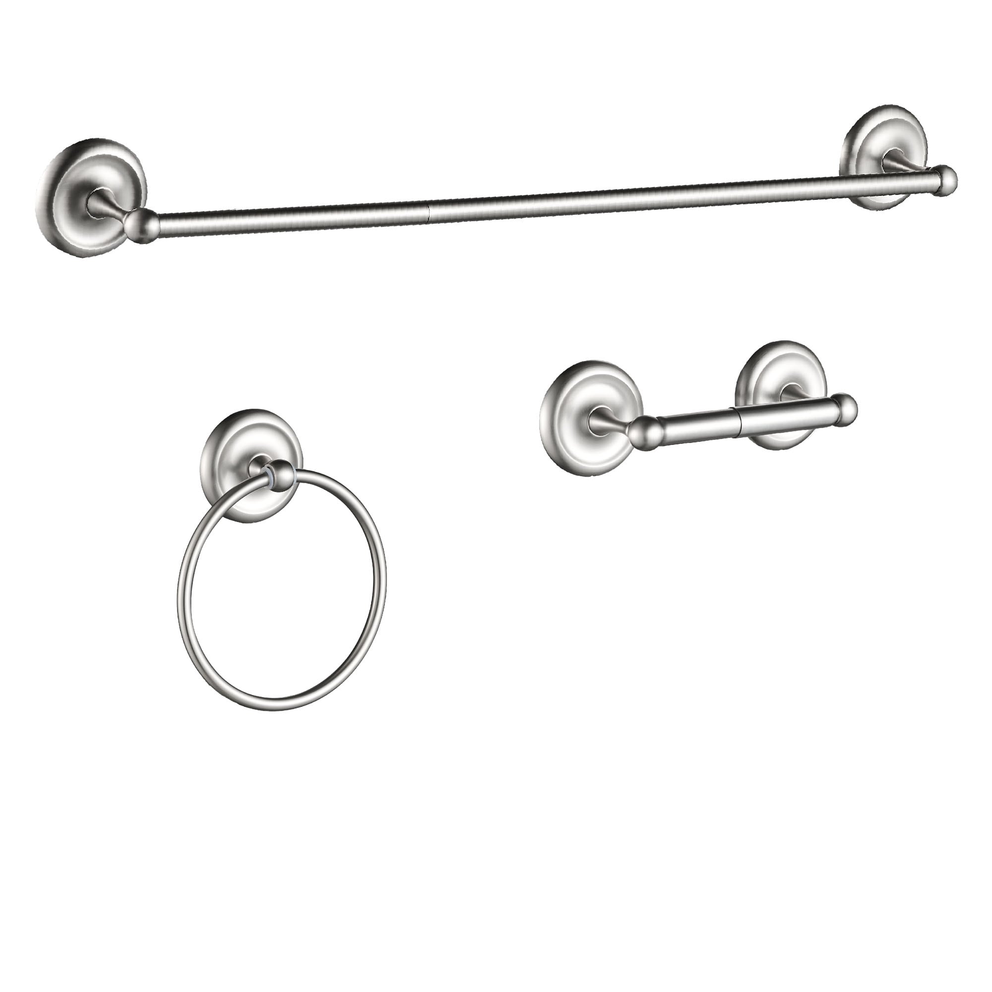 Juego de Hardware Decorativo para Baño de 3 Piezas en Niquel Cepillado FORIOUS - Barra para Toallas, Porta Papel Higiénico y Argolla para Toallas, Incluidos.