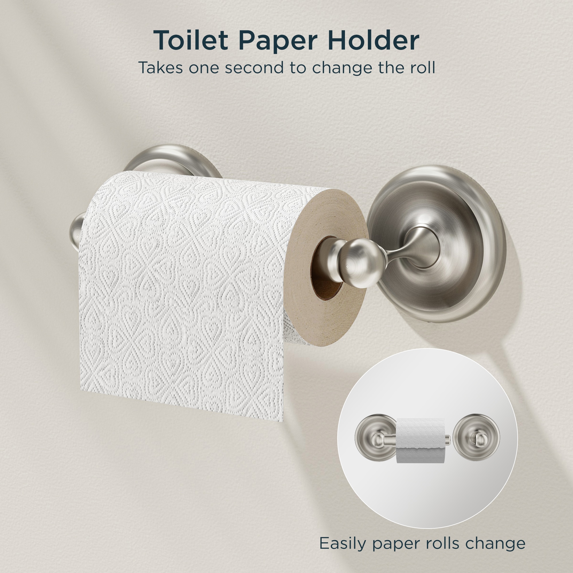 Juego de Hardware Decorativo para Baño de 3 Piezas en Niquel Cepillado FORIOUS - Barra para Toallas, Porta Papel Higiénico y Argolla para Toallas, Incluidos.