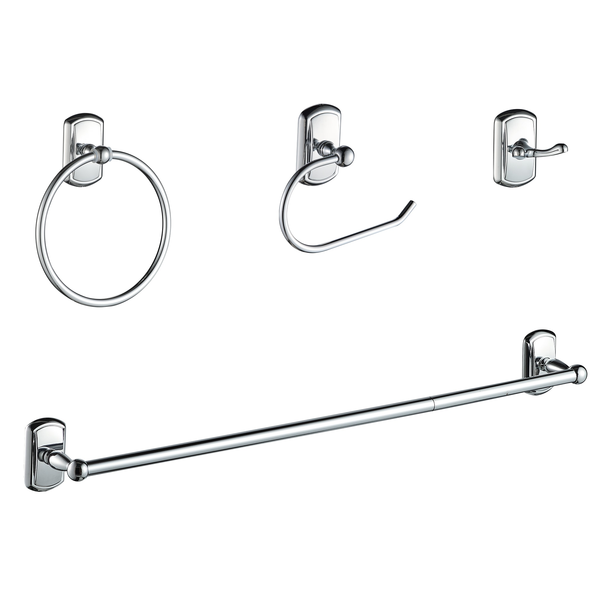 Juego de accesorios decorativos para baño de 4 piezas en cromo - Barra de toalla, portarrollo de papel, anillo para toalla, gancho para batas incluido LL19104CH4A