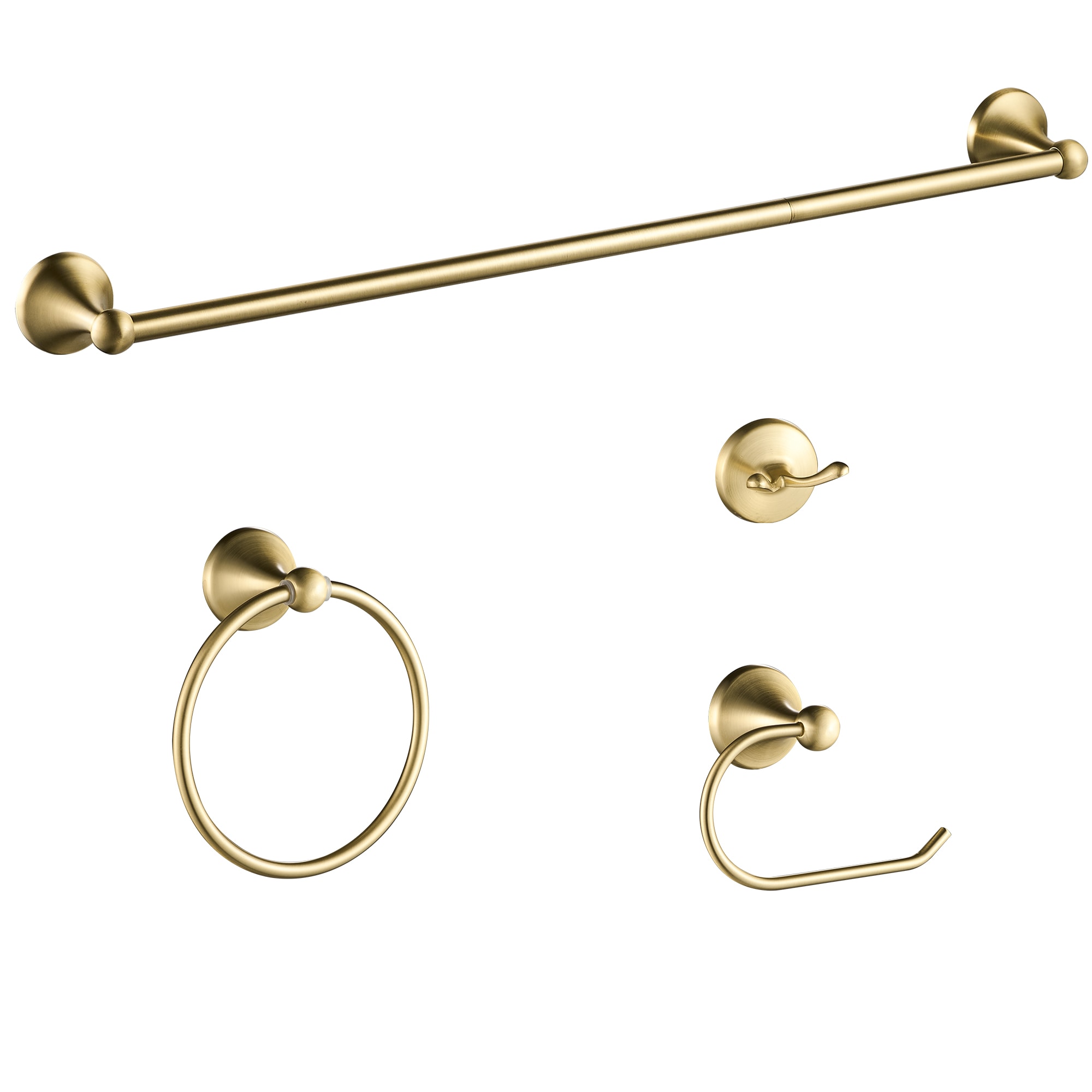 Juego de Accesorios de Baño Decorativos en Tono Dorado de 4 Piezas FORIOUS - Barra de Toallas, Porta Papel Higiénico, Argolla de Toalla y Gancho para Bata incluidos LL19102G4A