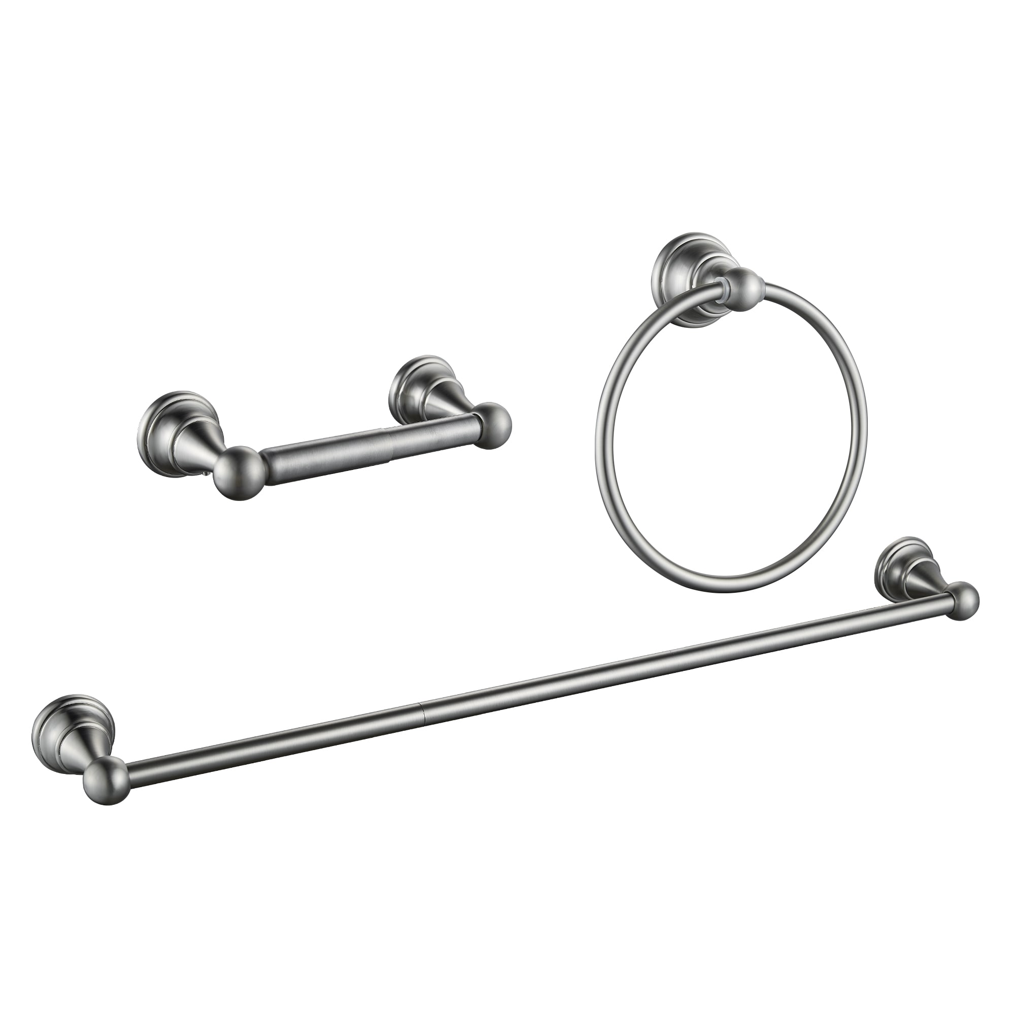 Juego de accesorios de baño decorativos de níquel cepillado de 3 piezas FORIOUS: barra para toallas, portarrollos de papel higiénico y argolla para toallas, incluido LL19103BN3A