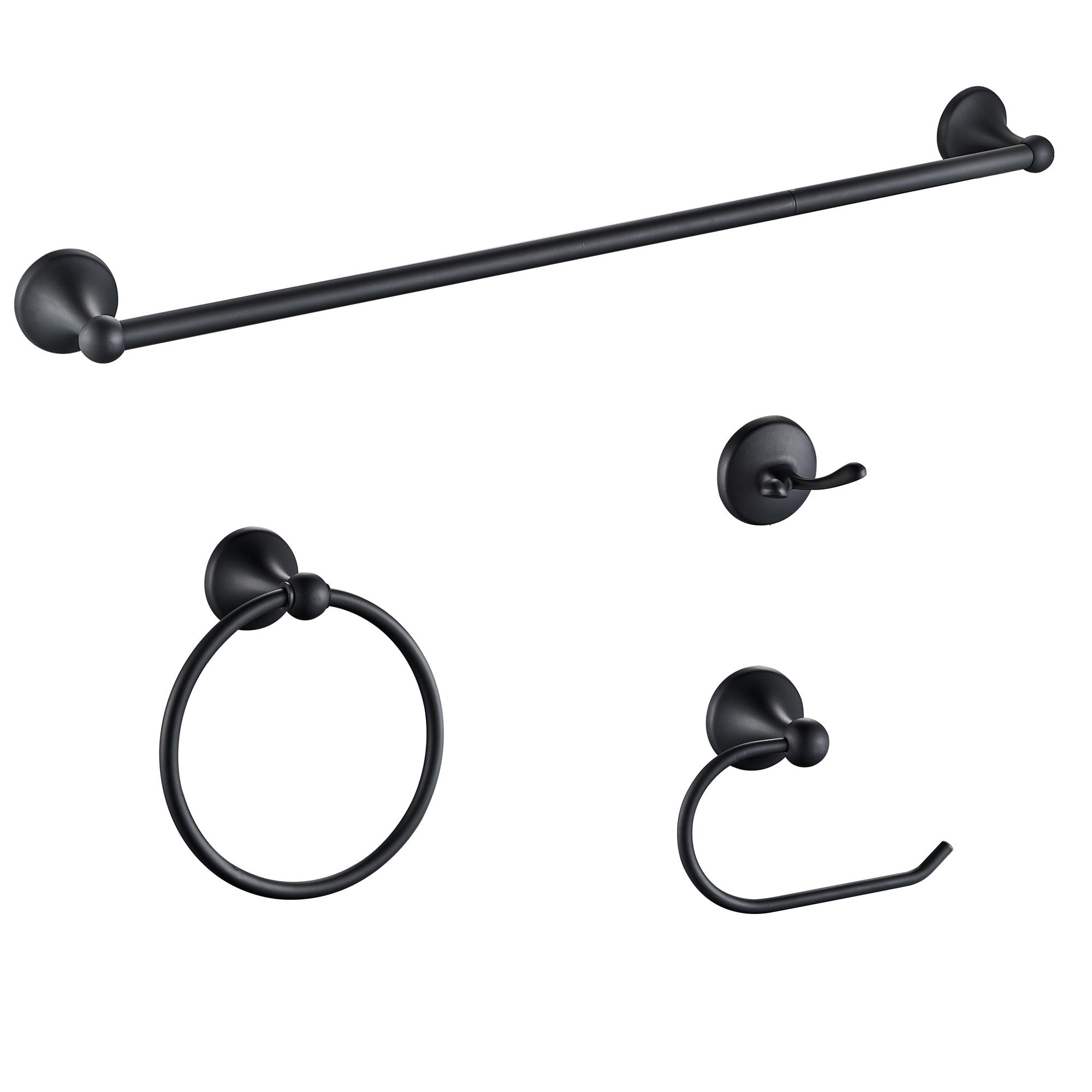 juego de accesorios de baño decorativos en negro mate de 4 piezas FORIOUS: barra de toallas, porta papel higiénico, argolla de toallas, gancho para batas incluido LL19102B4A