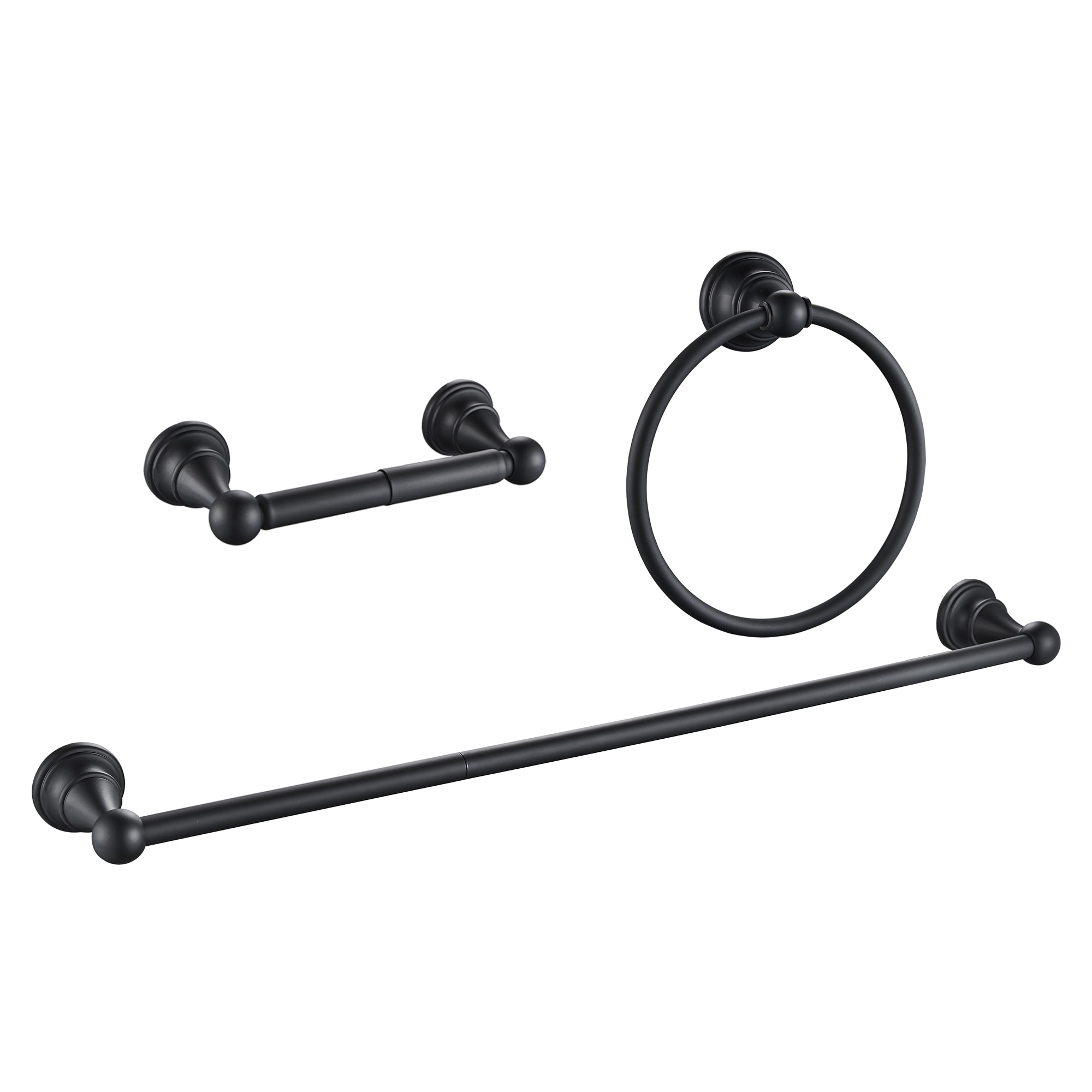 Juego de accesorios de baño decorativos en negro mate de 3 piezas FORIOUS - Barra de toallas, portarrollos de papel higiénico y anilla para toallas incluidos LL19103B3A