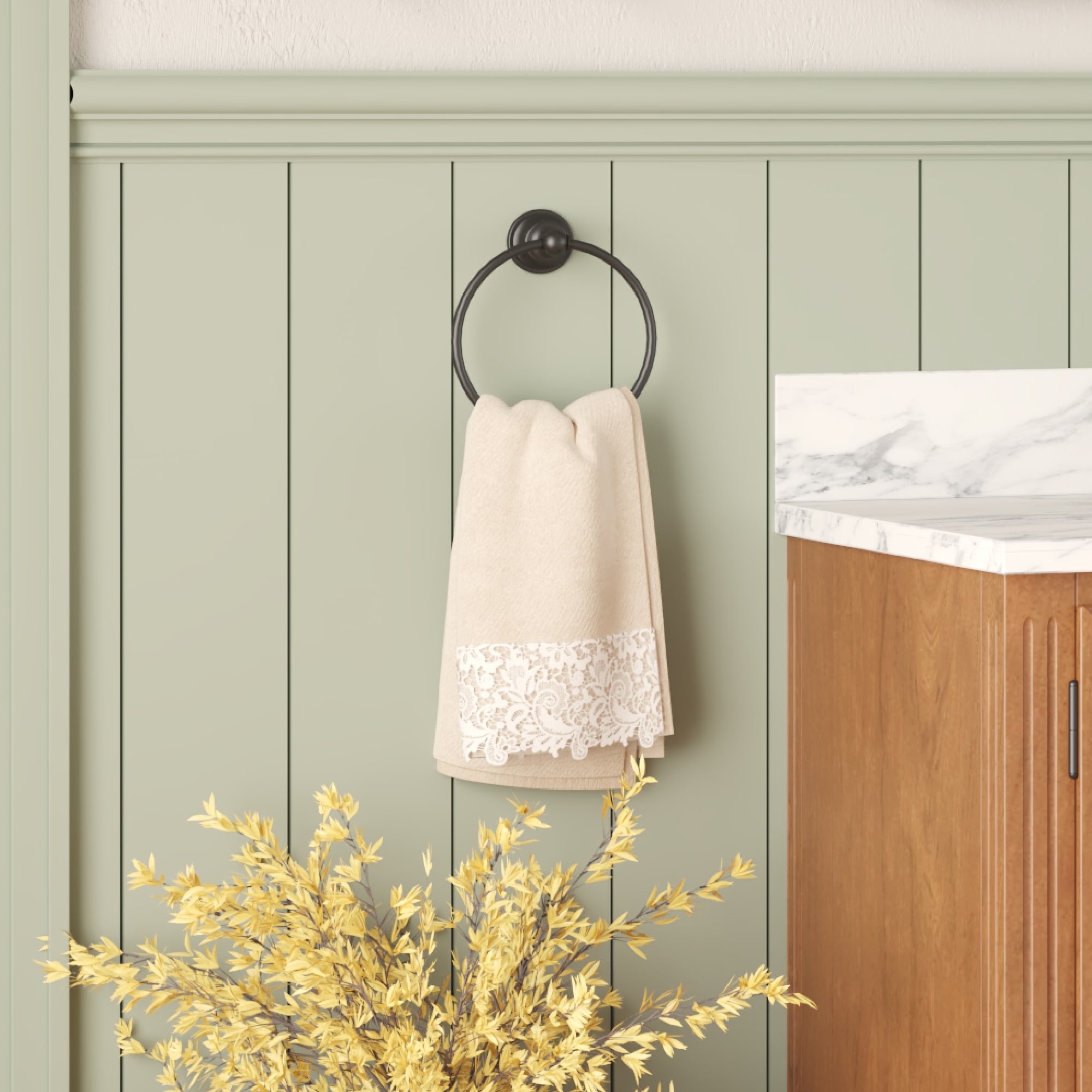 Juego de accesorios de baño decorativos en negro mate de 3 piezas FORIOUS - Barra de toallas, portarrollos de papel higiénico y anilla para toallas incluidos LL19103B3A