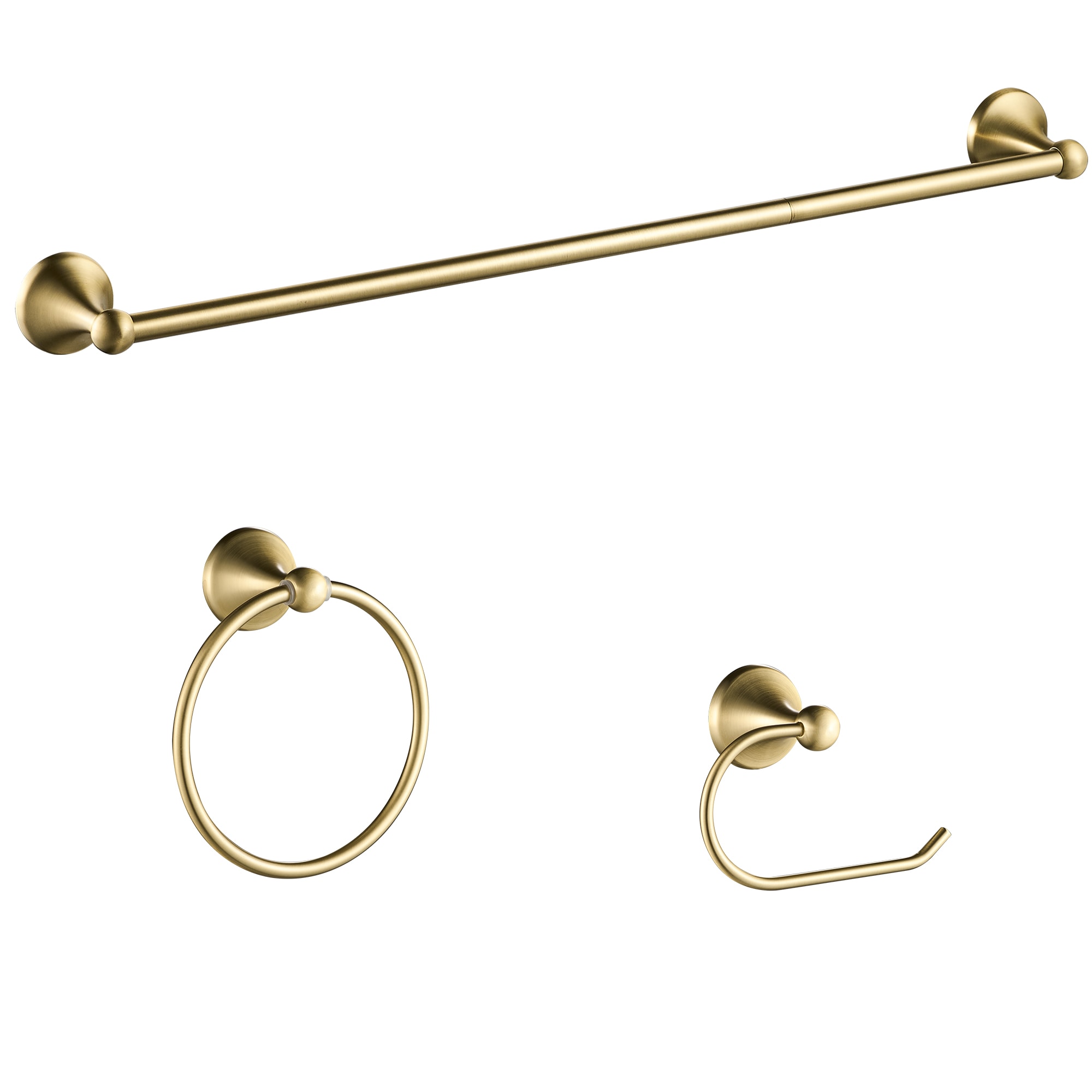 Juego de accesorios de baño decorativos en dorado de 3 piezas FORIOUS: Barra de toallas, porta papel higiénico y argolla para toallas. Incluye LL19102G3A.