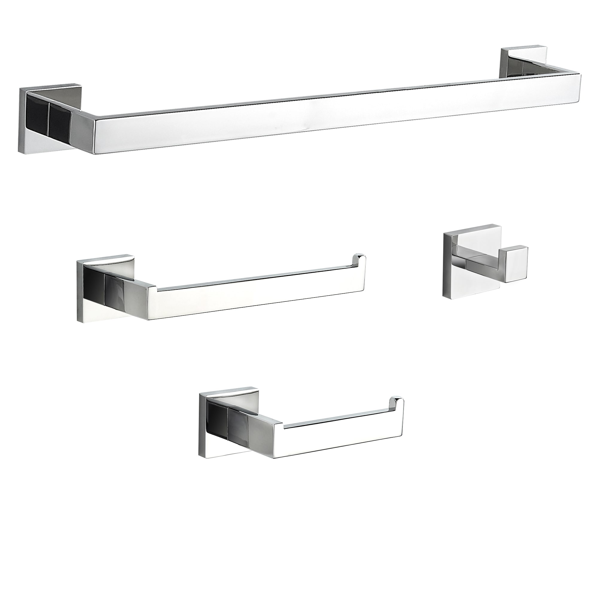 Juego de accesorios decorativos para baño de cromo de 4 piezas de FORIOUS, que incluye barra de toallas, portarrollos de papel y gancho para batas LL19002CH4A.