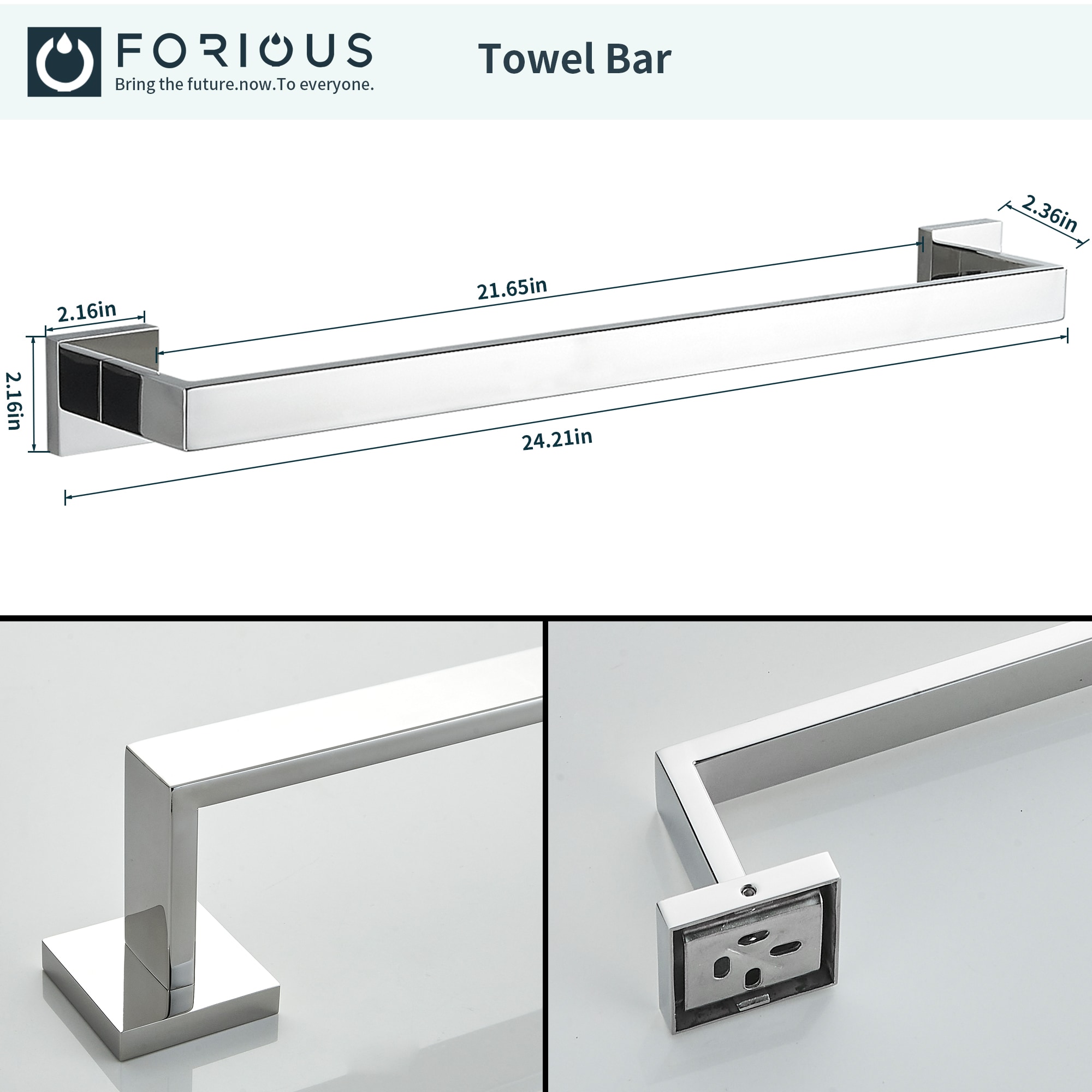 Juego de accesorios decorativos para baño de cromo de 4 piezas de FORIOUS, que incluye barra de toallas, portarrollos de papel y gancho para batas LL19002CH4A.