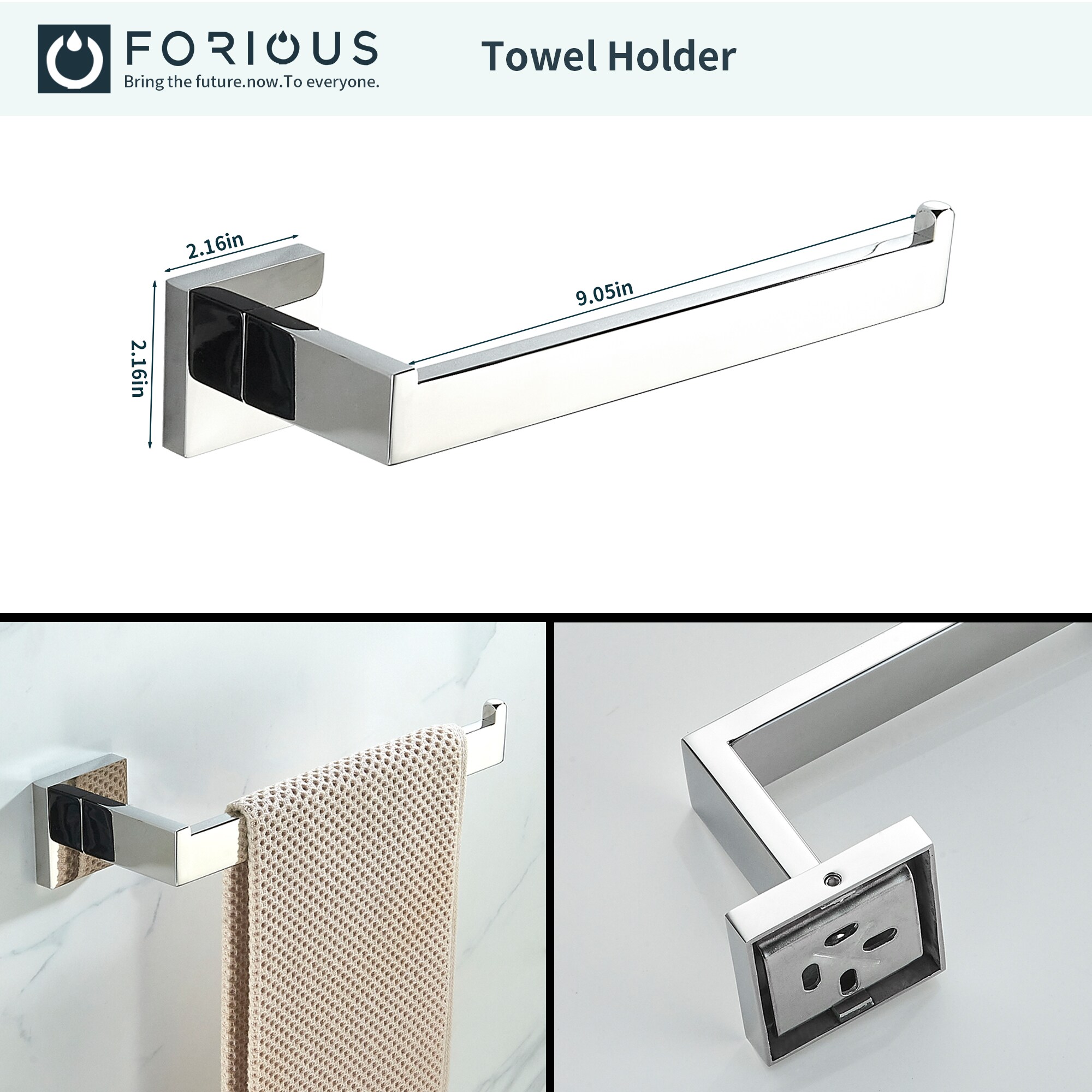Juego de accesorios decorativos para baño de cromo de 4 piezas de FORIOUS, que incluye barra de toallas, portarrollos de papel y gancho para batas LL19002CH4A.