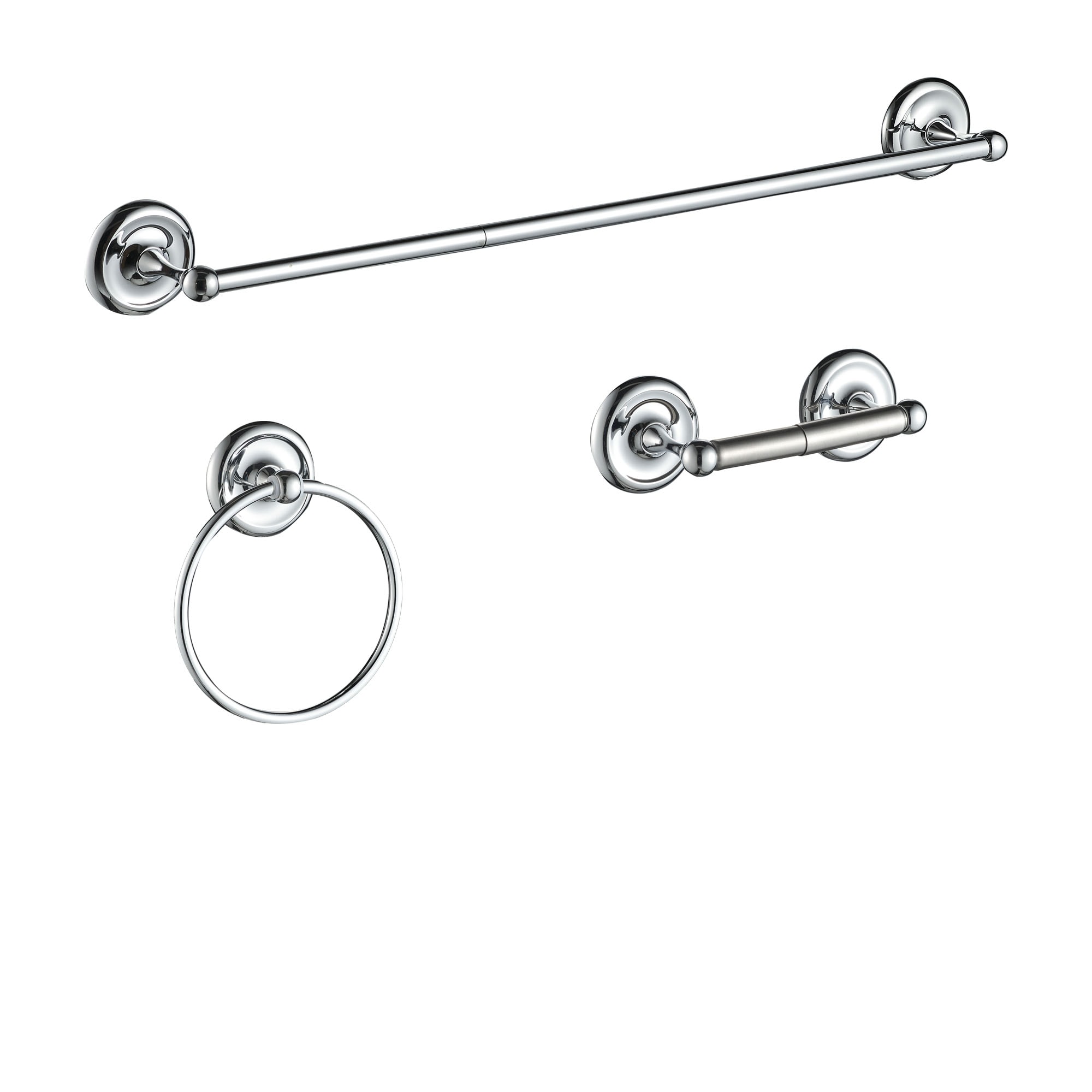 Juego de Accesorios para Baño de 3 Piezas con Acabado Cromado: Barra de Toallas, Portarrollos y Argolla para Toallas, Incluido LL19101CH3A