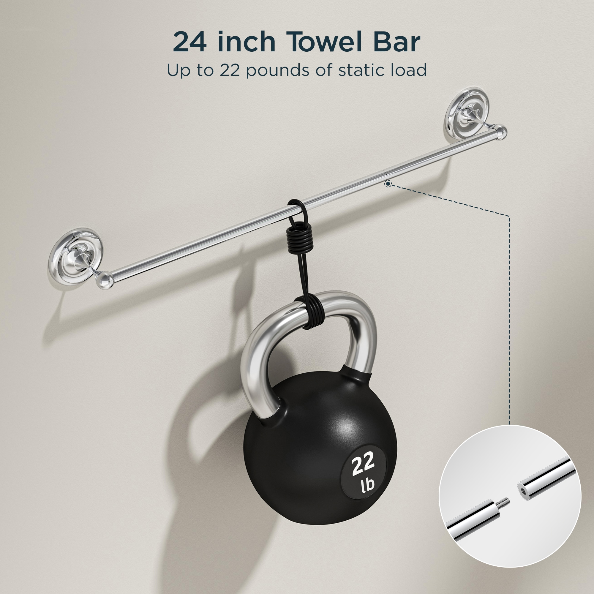 Juego de Accesorios para Baño de 3 Piezas con Acabado Cromado: Barra de Toallas, Portarrollos y Argolla para Toallas, Incluido LL19101CH3A
