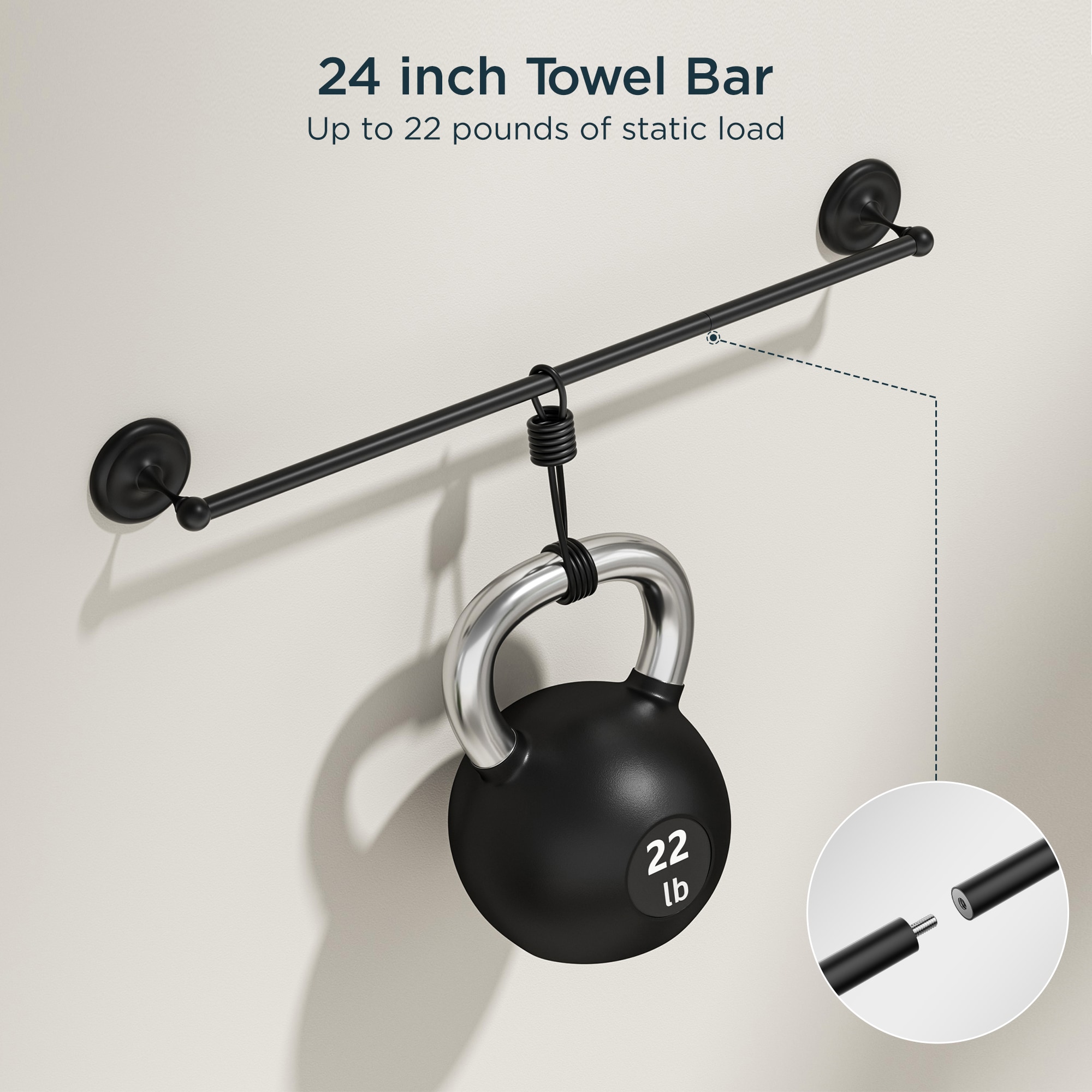 Juego de 4 Piezas de Accesorios de Baño Decorativos en Negro Mate de FORIOUS: Barra para Toallas, Porta Papel Higiénico, Argolla para Toallas, Gancho para Batas Incluidos LL19101B4A