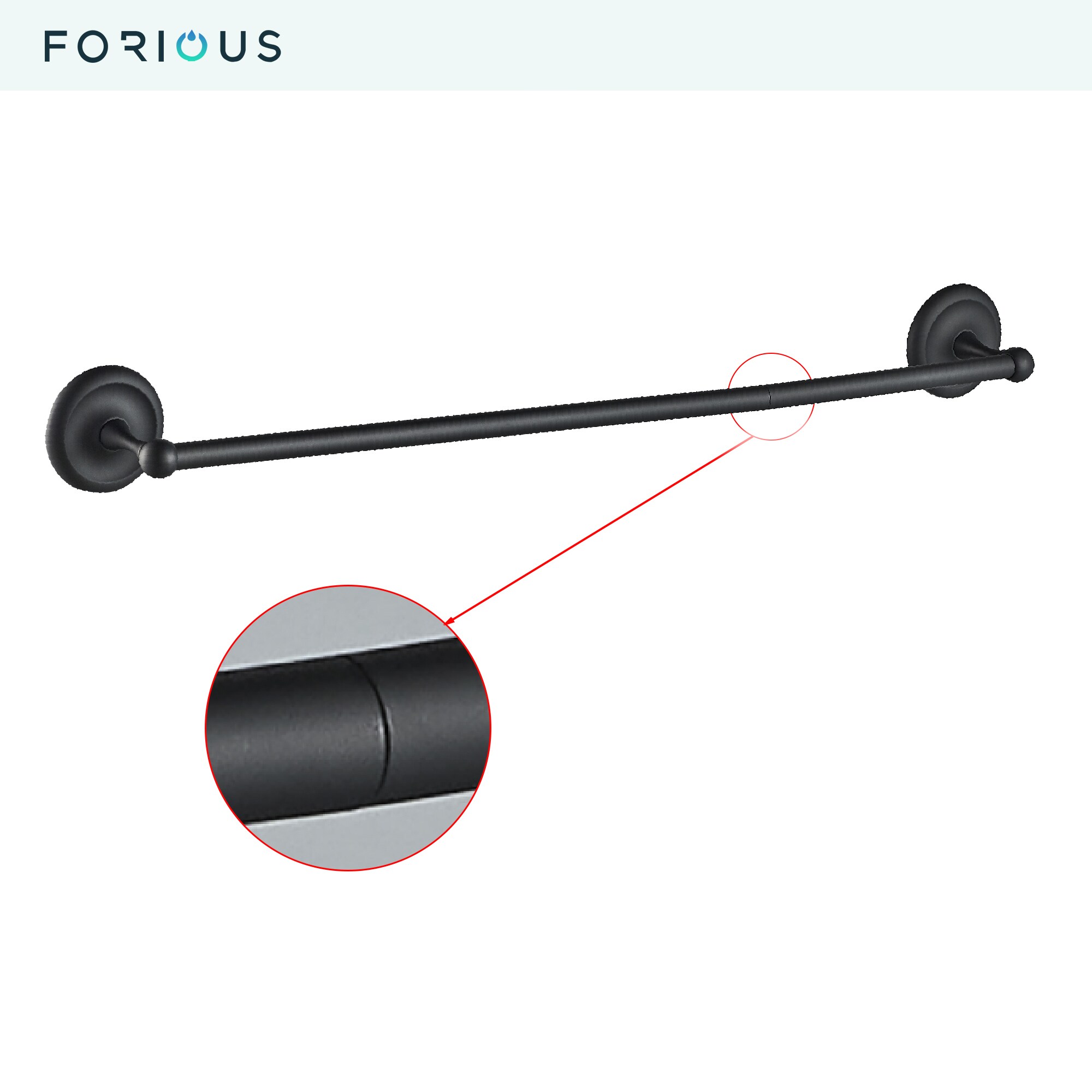 Juego de 4 Piezas de Accesorios de Baño Decorativos en Negro Mate de FORIOUS: Barra para Toallas, Porta Papel Higiénico, Argolla para Toallas, Gancho para Batas Incluidos LL19101B4A