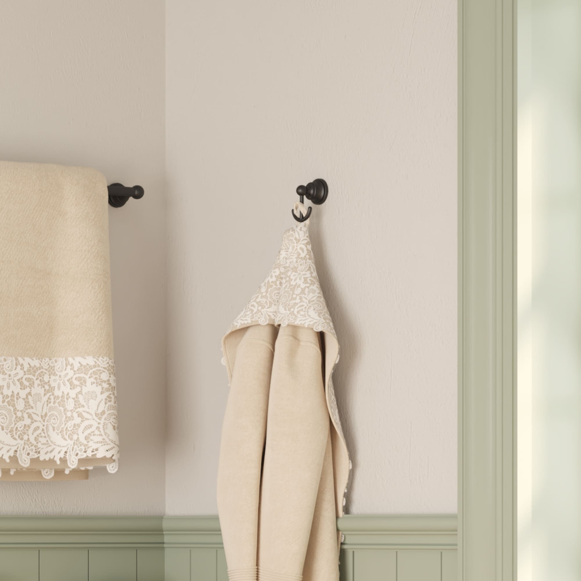 Juego de accesorios de baño decorativos en negro mate de 4 piezas FORIOUS: Barra de toalla, porta papel higiénico, argolla de toalla y gancho para batas incluidos LL19103B4A