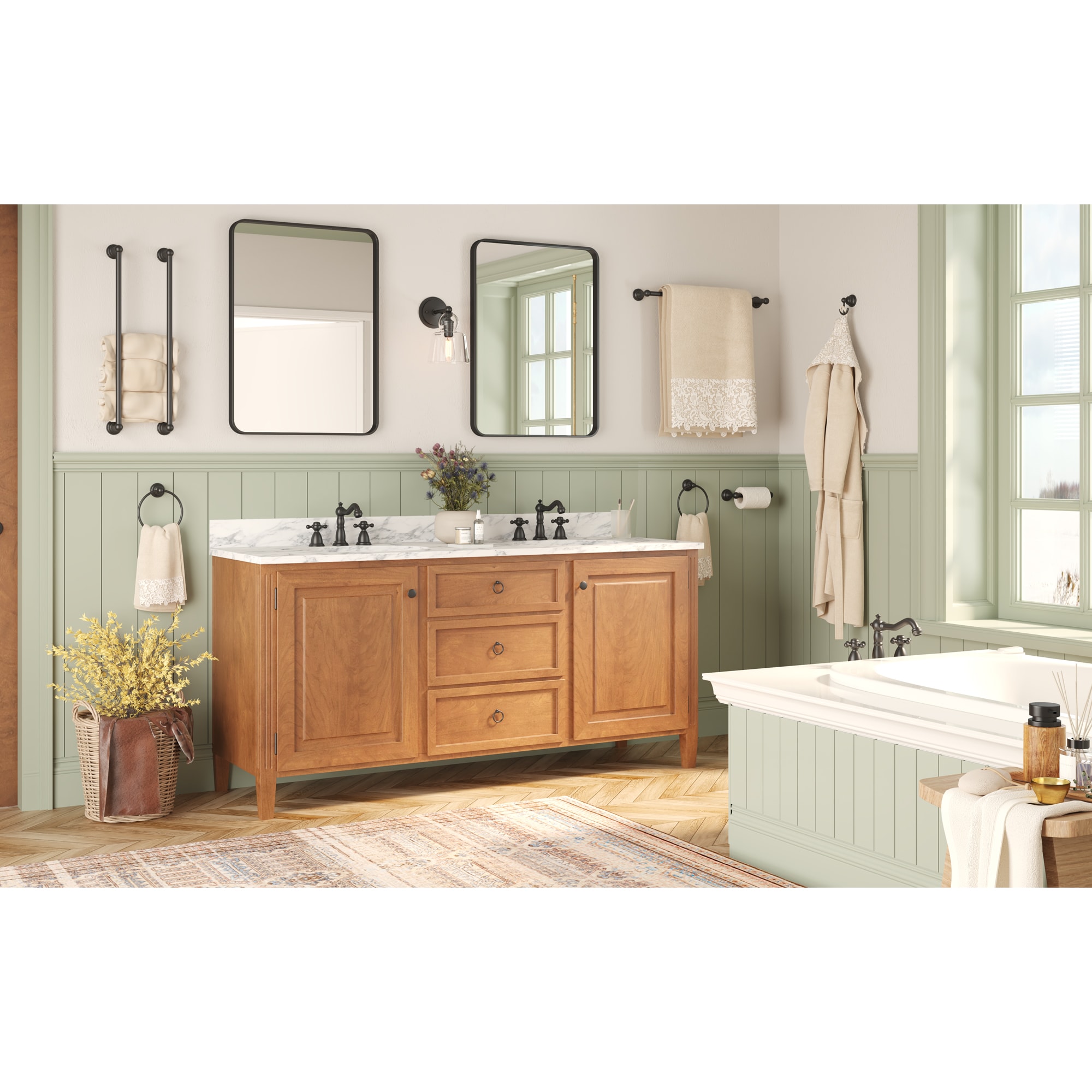 Juego de accesorios de baño decorativos en negro mate de 4 piezas FORIOUS: Barra de toalla, porta papel higiénico, argolla de toalla y gancho para batas incluidos LL19103B4A