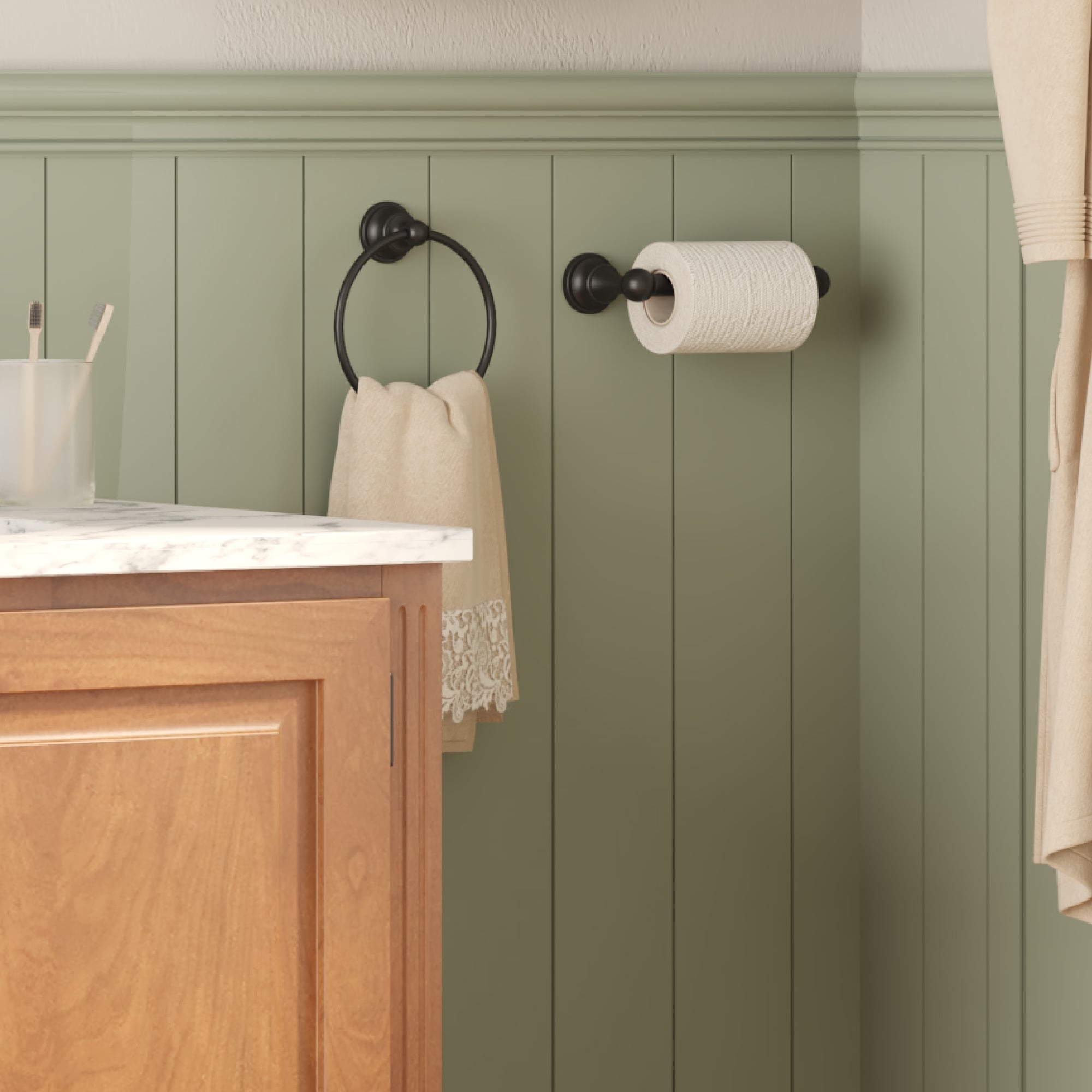 Juego de accesorios de baño decorativos en negro mate de 4 piezas FORIOUS: Barra de toalla, porta papel higiénico, argolla de toalla y gancho para batas incluidos LL19103B4A