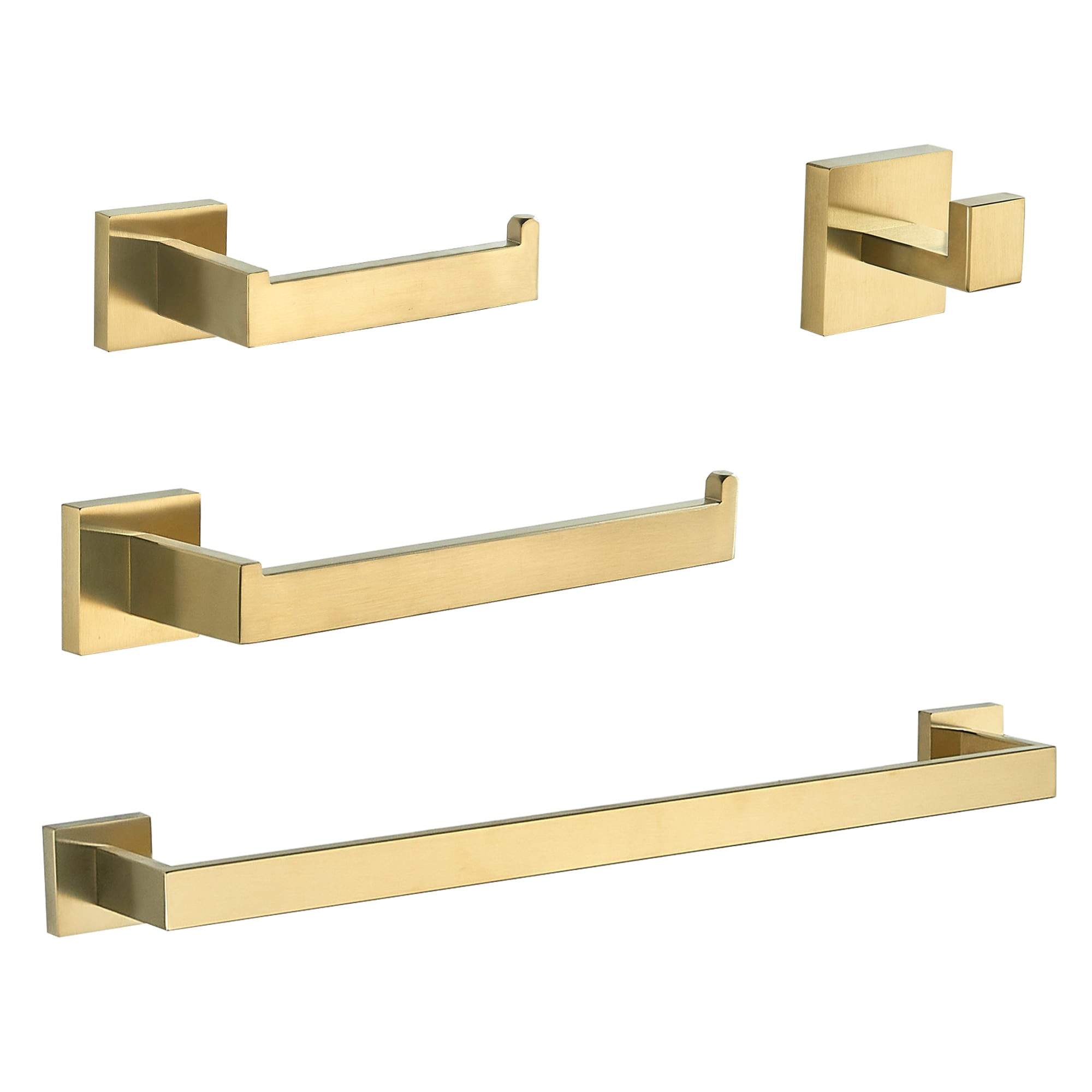 Juego de Accesorios de Baño Decorativos en Dorado de 4 Piezas de FORIOUS: Barra de Toallas, Porta Papel Higiénico, Gancho para Batas incluido LL19002G4A