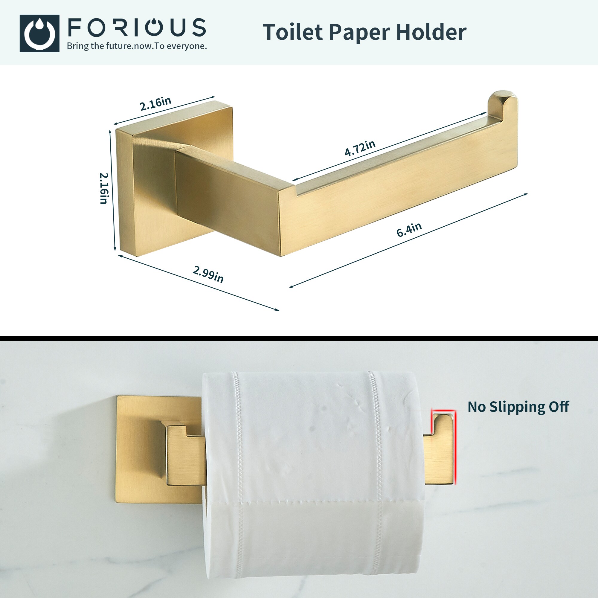 Juego de Accesorios de Baño Decorativos en Dorado de 4 Piezas de FORIOUS: Barra de Toallas, Porta Papel Higiénico, Gancho para Batas incluido LL19002G4A