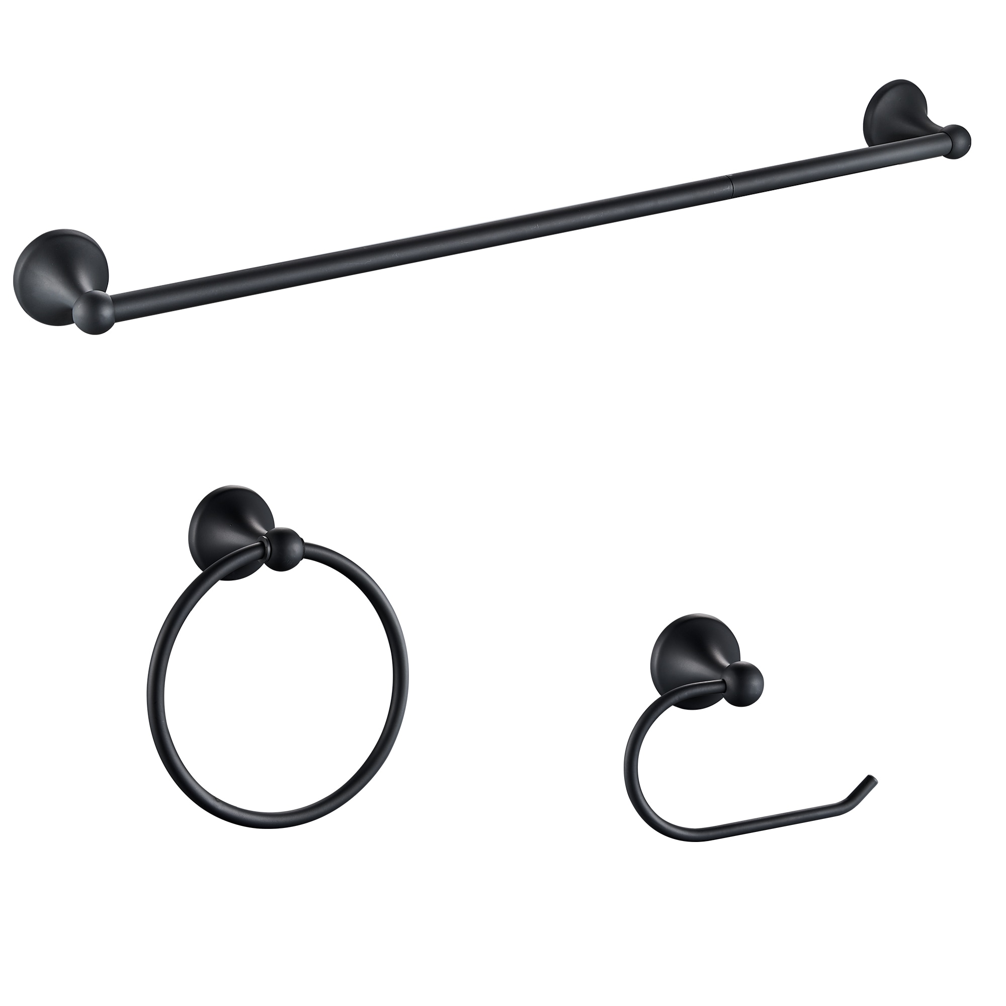 Juego de 3 piezas de hardware decorativo para baño en negro mate - Barra de toalla, portarrollos de papel higiénico, y argolla para toalla incluidos LL19102B3A