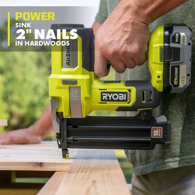 RYOBI ONE+ 18V Clavadora inalámbrica de calibre 18 AirStrike Brad con enrutador compacto (solo herramientas) y juego de brocas de enrutador de carburo de 15 piezas - P321-PCL424B-A25R151