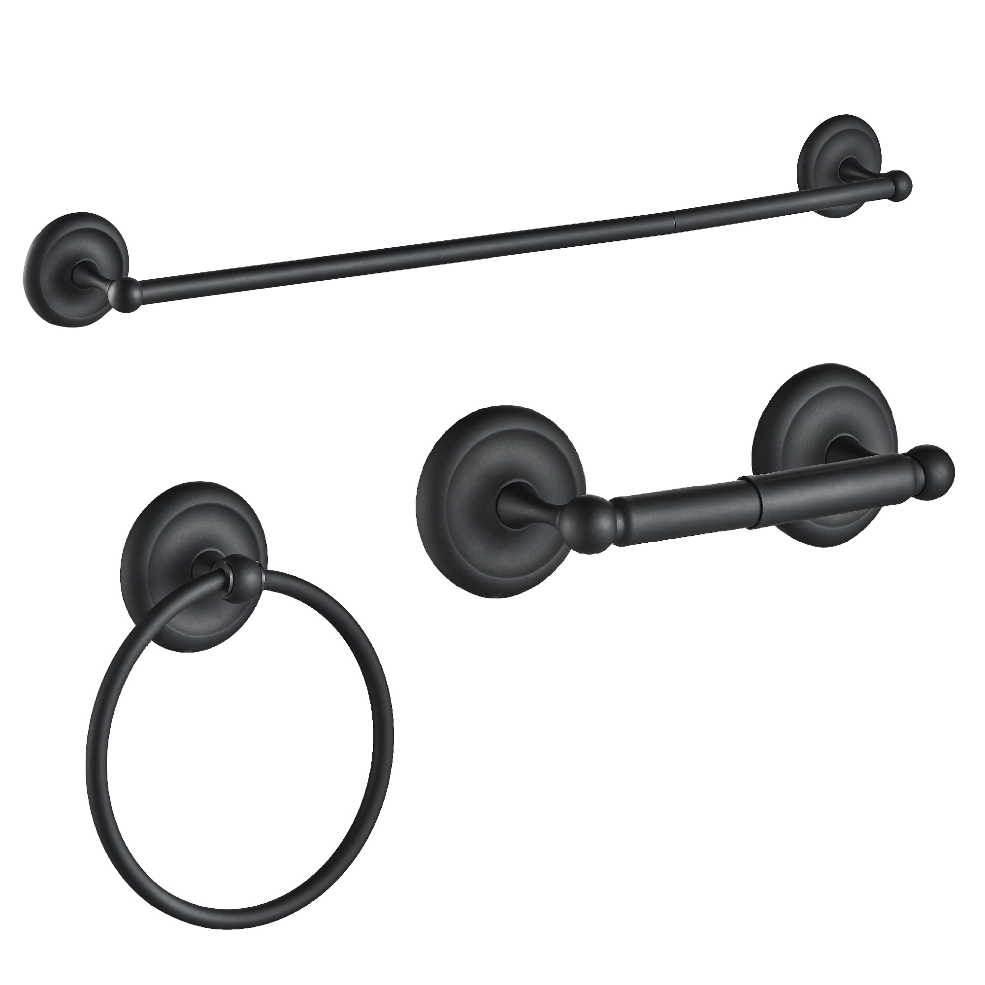 Juego de accesorios de baño decorativos en negro mate de 3 piezas FORIOUS: Barra para toallas, portarrollos de papel y argolla para toallas incluidos - LL19101B3A