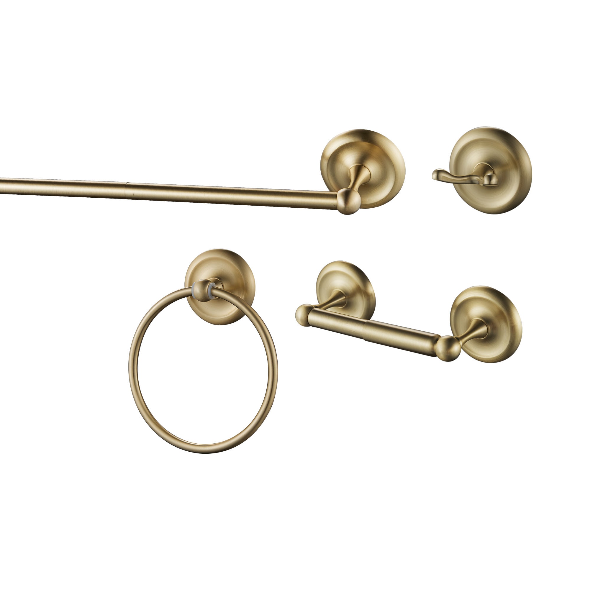 Juego de Accesorios de Baño Decorativos en Oro de 4 Piezas FORIOUS LL19101G4A: Barra de Toalla, Porta Papel Higiénico, Argolla de Toalla, Gancho para Bata incluidos.