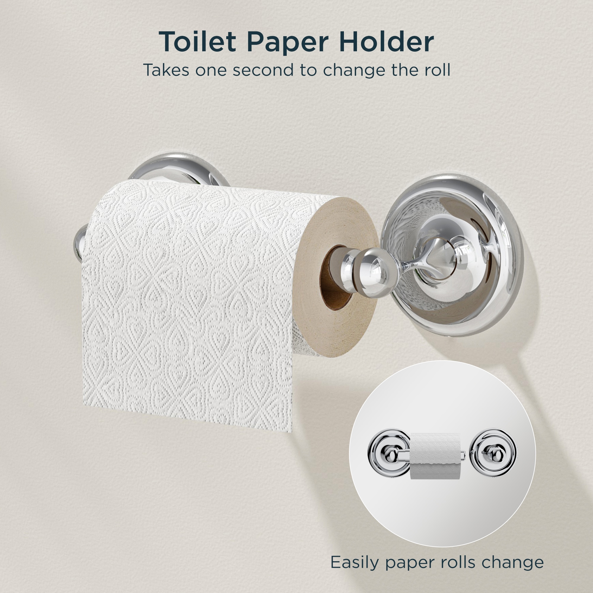 Juego de accesorios decorativos para baño de 4 piezas en cromo - Barra de toalla, porta rollo de papel, argolla para toalla y gancho para batas incluidos LL19101CH4A