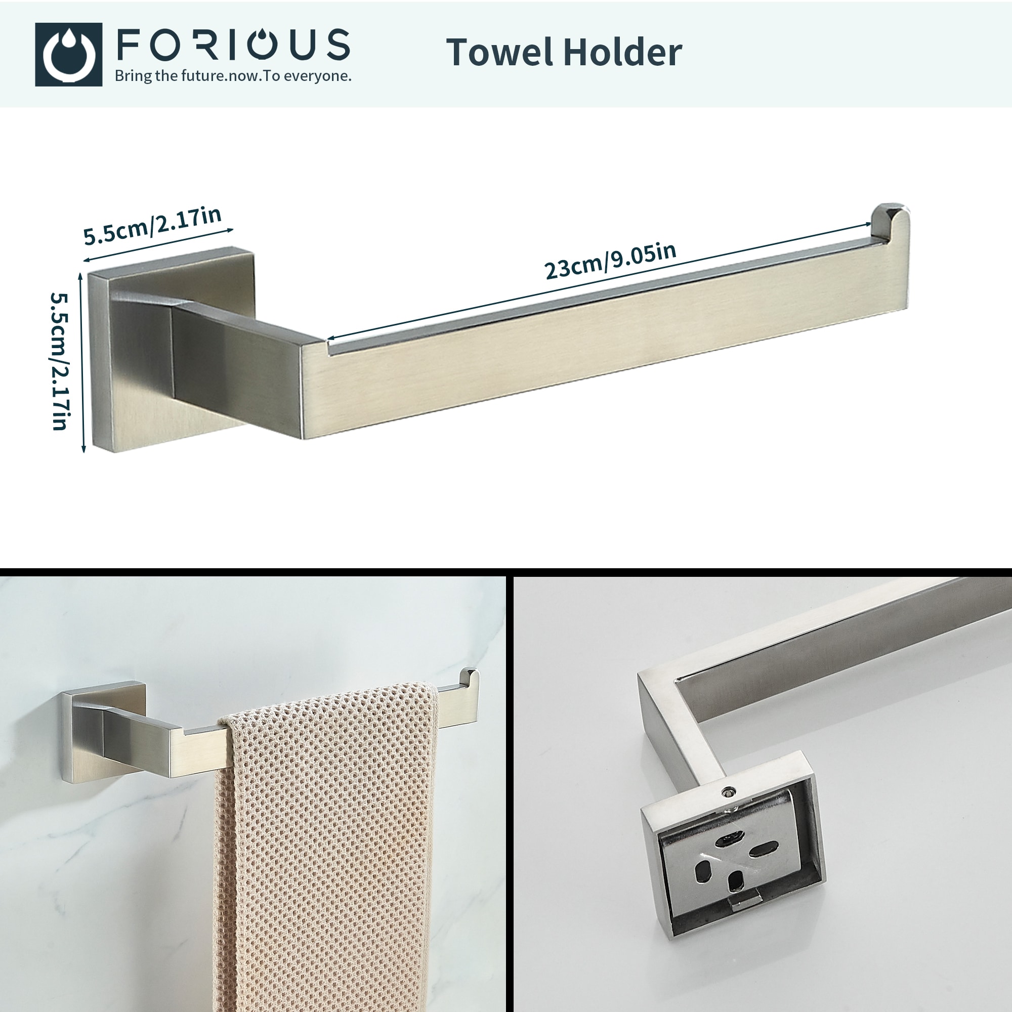 Juego de accesorios decorativos para baño de 4 piezas en níquel cepillado - Barra para toallas, porta papel higiénico, gancho para batas incluidos LL19002BN4A